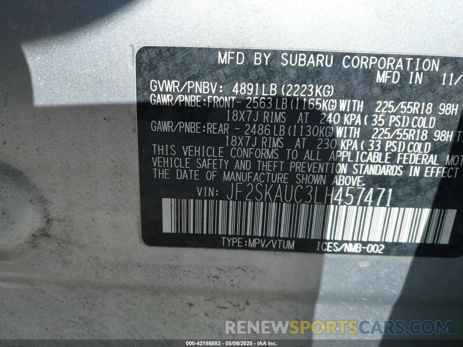 9 Photograph of a damaged car JF2SKAUC3LH457471 SUBARU FORESTER 2020