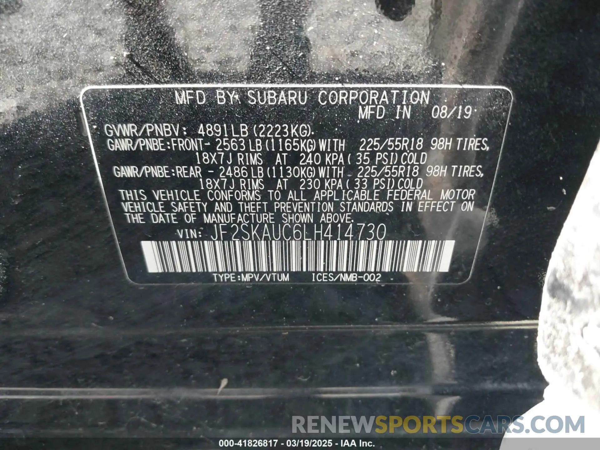 9 Photograph of a damaged car JF2SKAUC6LH414730 SUBARU FORESTER 2020