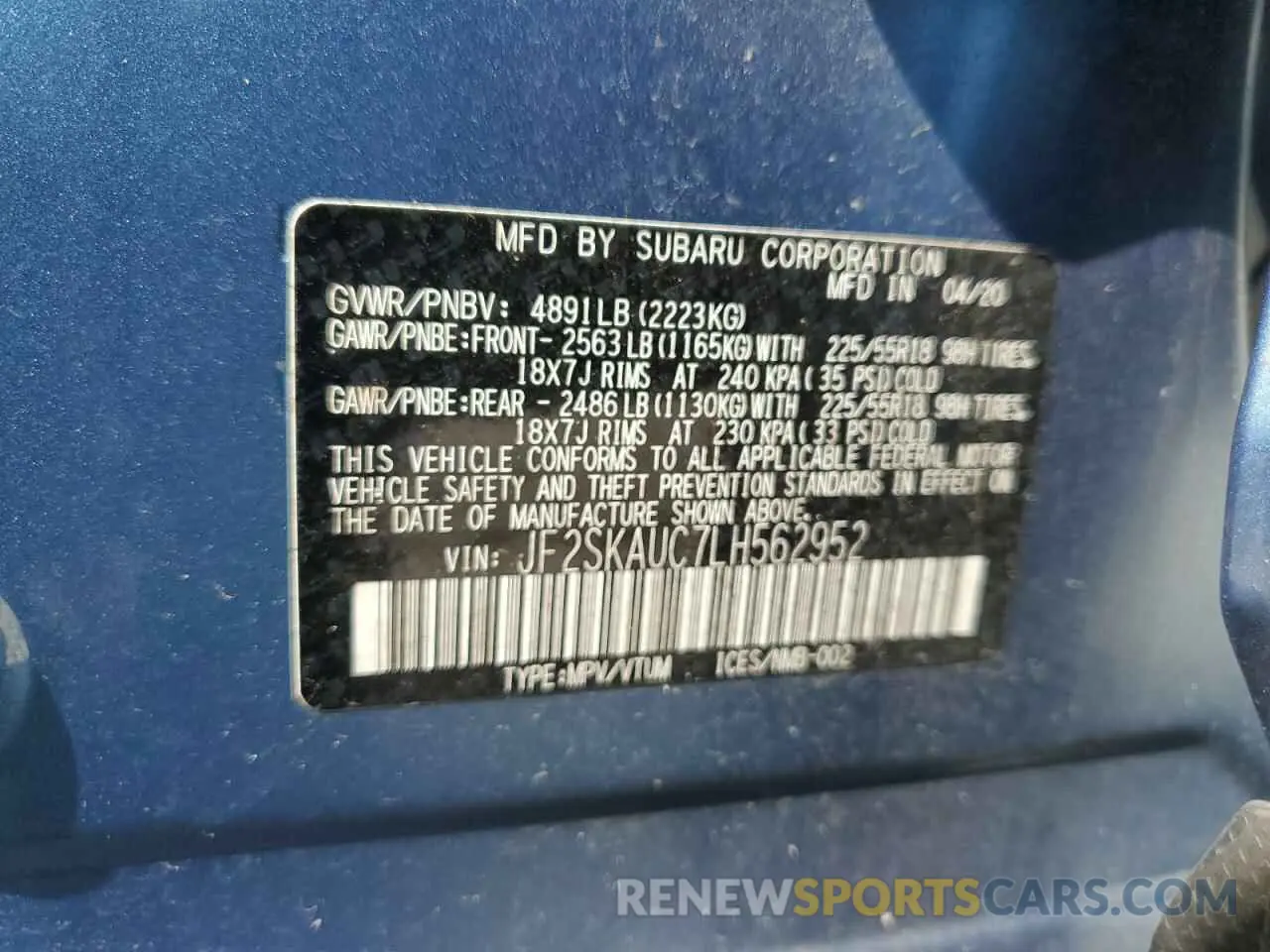 15 Photograph of a damaged car JF2SKAUC7LH562952 SUBARU FORESTER 2020