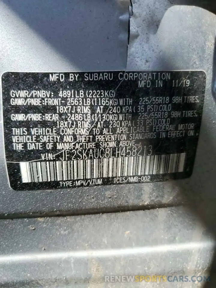 13 Фотография поврежденного автомобиля JF2SKAUC8LH458213 SUBARU FORESTER 2020