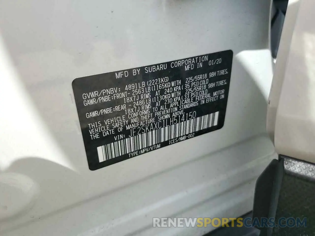 14 Фотография поврежденного автомобиля JF2SKAXC1LH514150 SUBARU FORESTER 2020