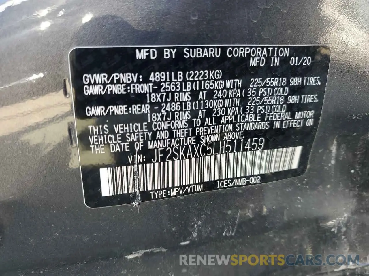 14 Photograph of a damaged car JF2SKAXC5LH511459 SUBARU FORESTER 2020