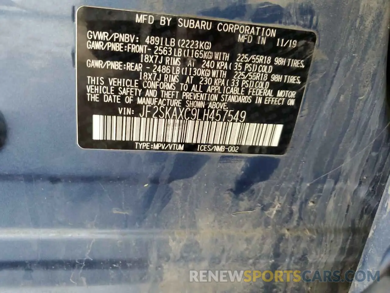 14 Photograph of a damaged car JF2SKAXC9LH457549 SUBARU FORESTER 2020