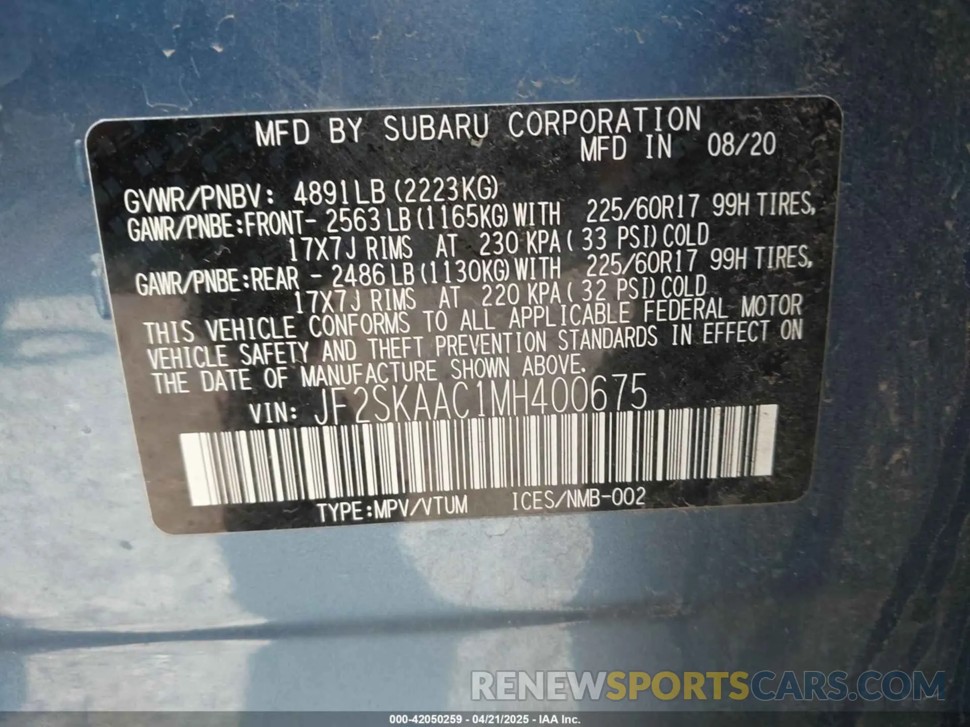9 Photograph of a damaged car JF2SKAAC1MH400675 SUBARU FORESTER 2021