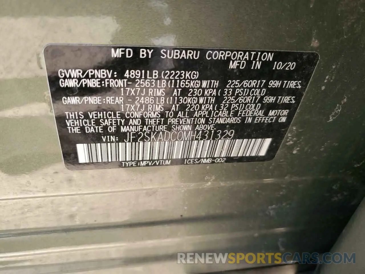 12 Photograph of a damaged car JF2SKADC0MH431329 SUBARU FORESTER 2021
