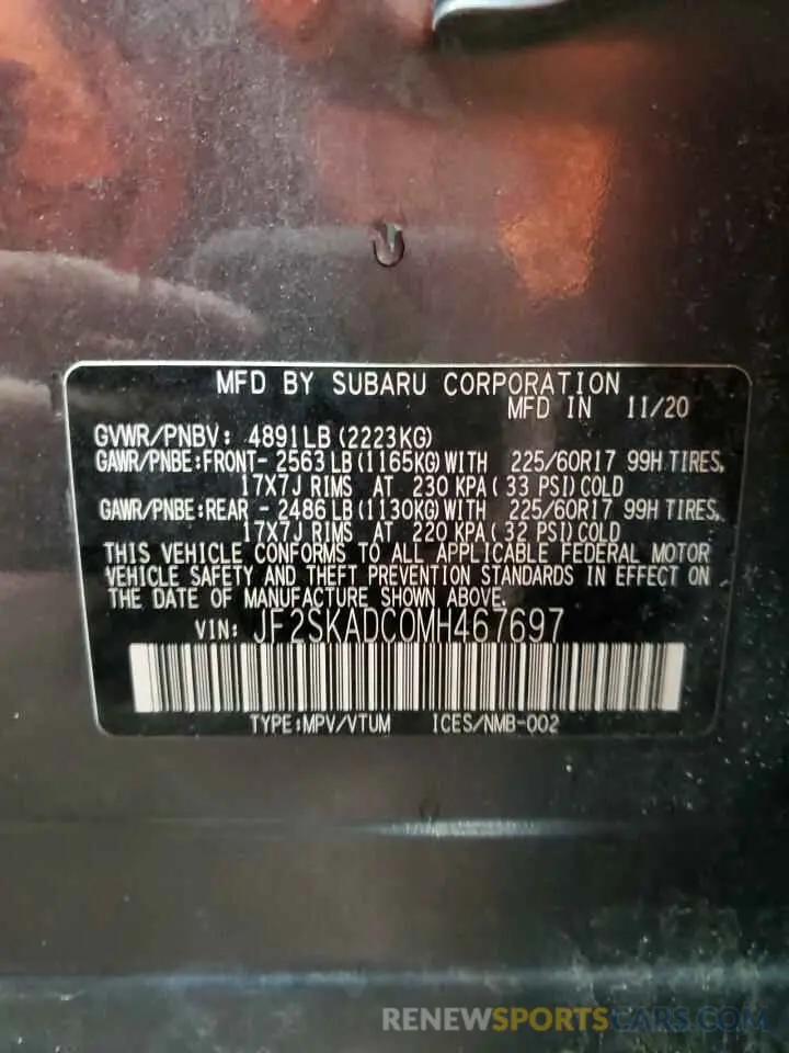 14 Фотография поврежденного автомобиля JF2SKADC0MH467697 SUBARU FORESTER 2021