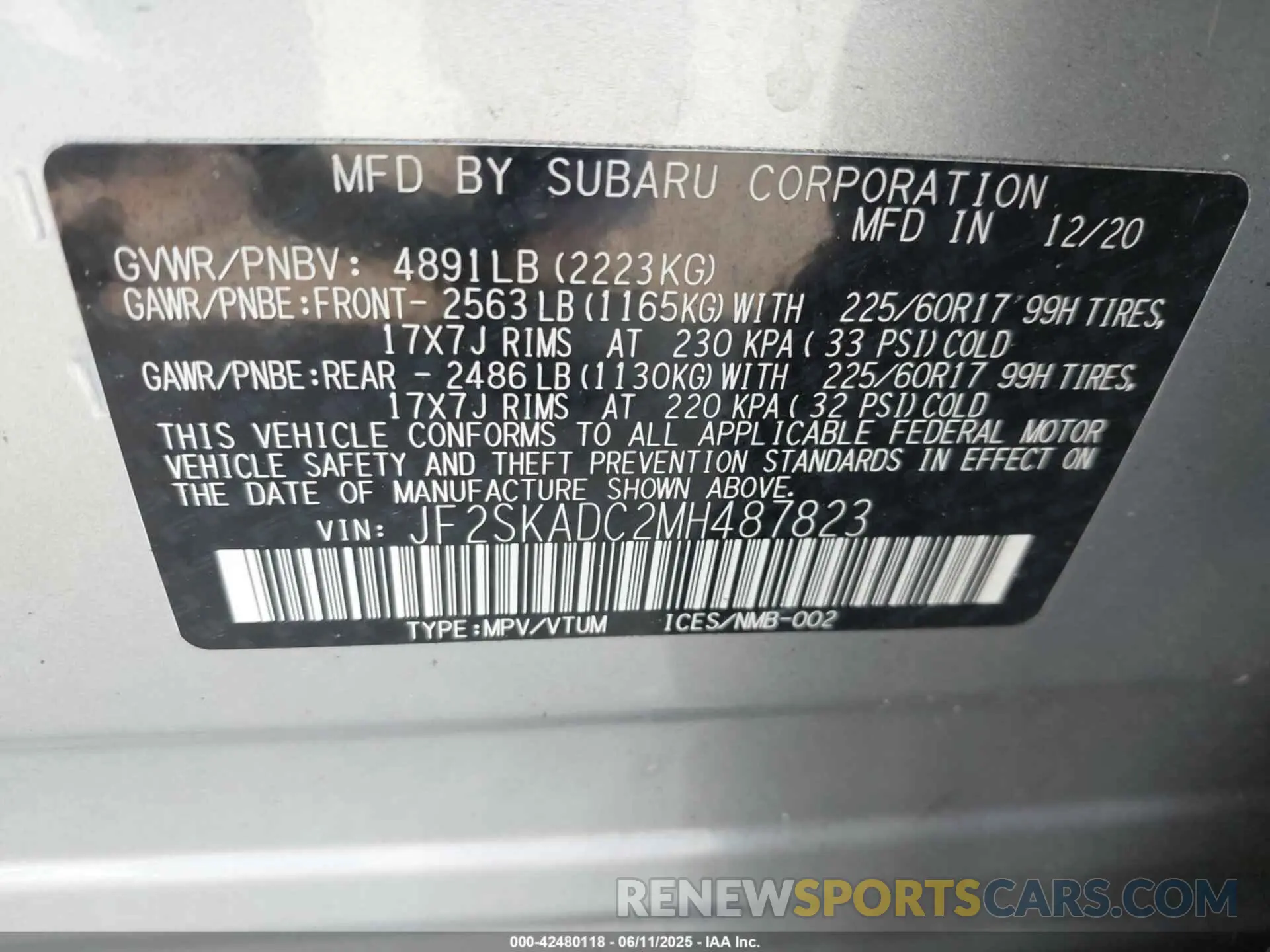 9 Фотография поврежденного автомобиля JF2SKADC2MH487823 SUBARU FORESTER 2021
