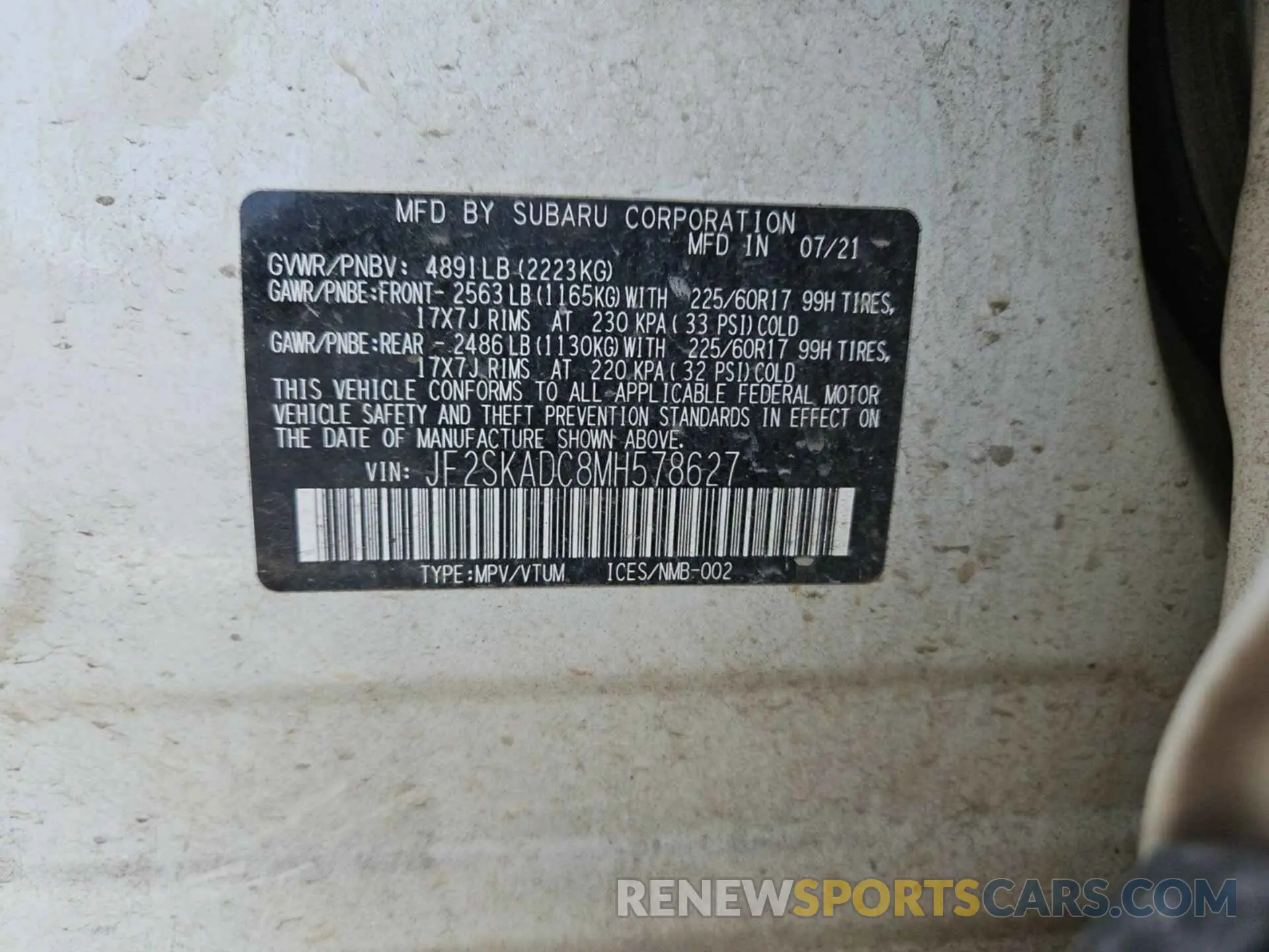 12 Фотография поврежденного автомобиля JF2SKADC8MH578627 SUBARU FORESTER 2021