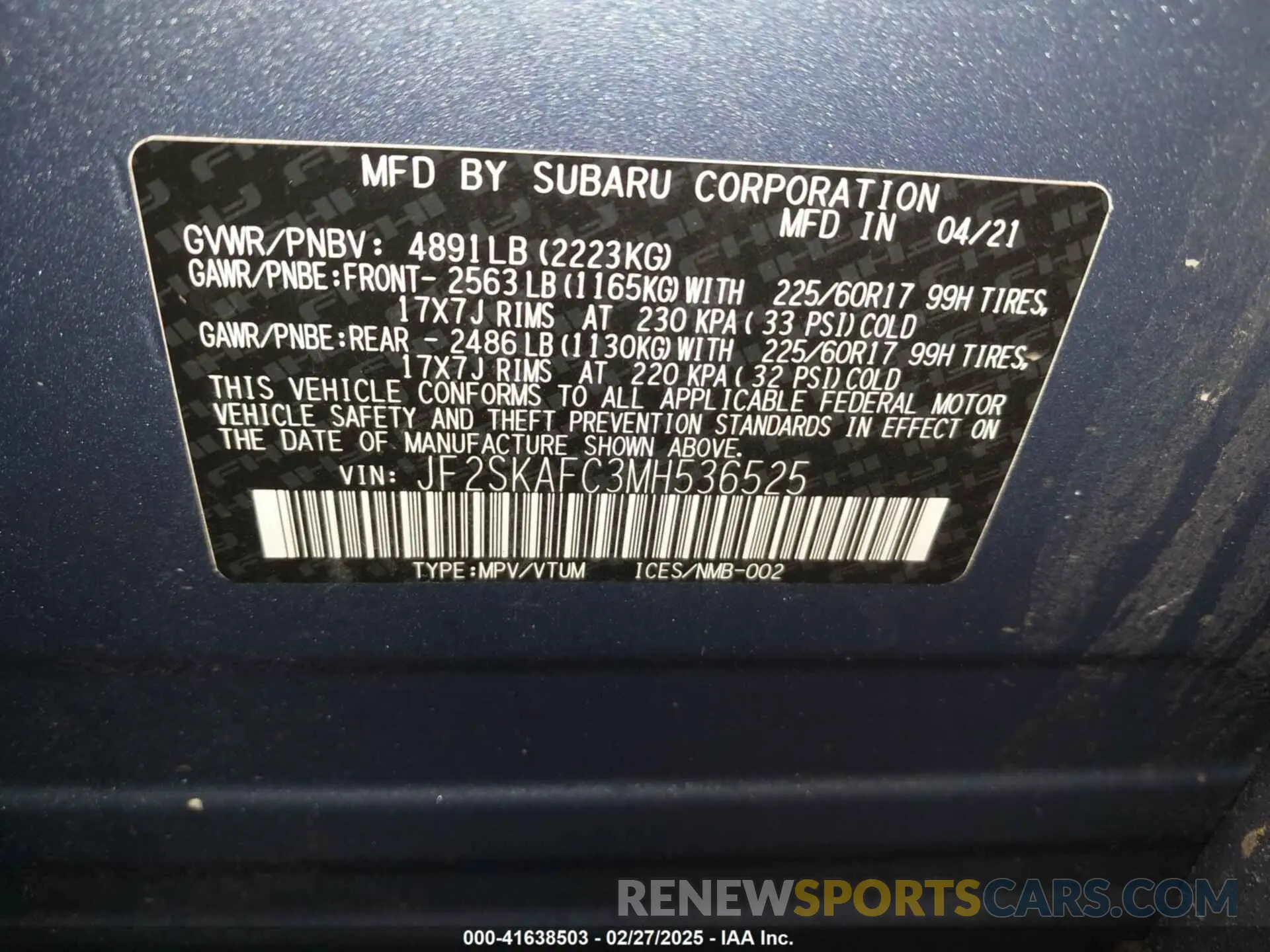 9 Photograph of a damaged car JF2SKAFC3MH536525 SUBARU FORESTER 2021