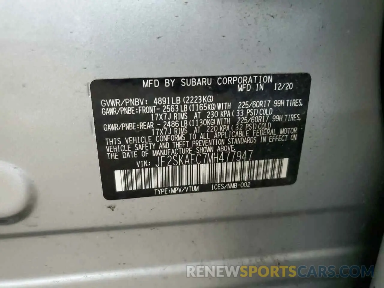 14 Фотография поврежденного автомобиля JF2SKAFC7MH477947 SUBARU FORESTER 2021