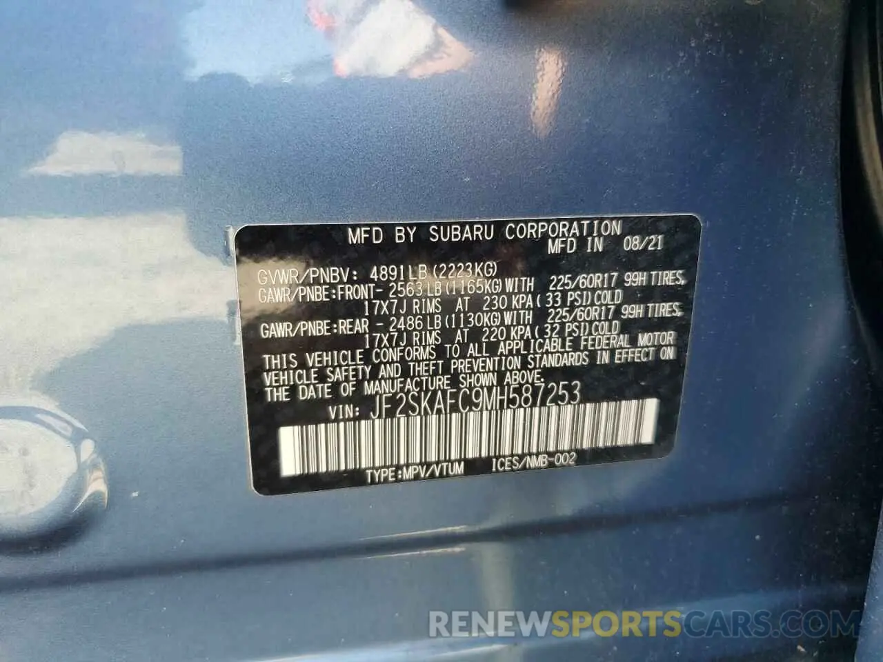 13 Photograph of a damaged car JF2SKAFC9MH587253 SUBARU FORESTER 2021