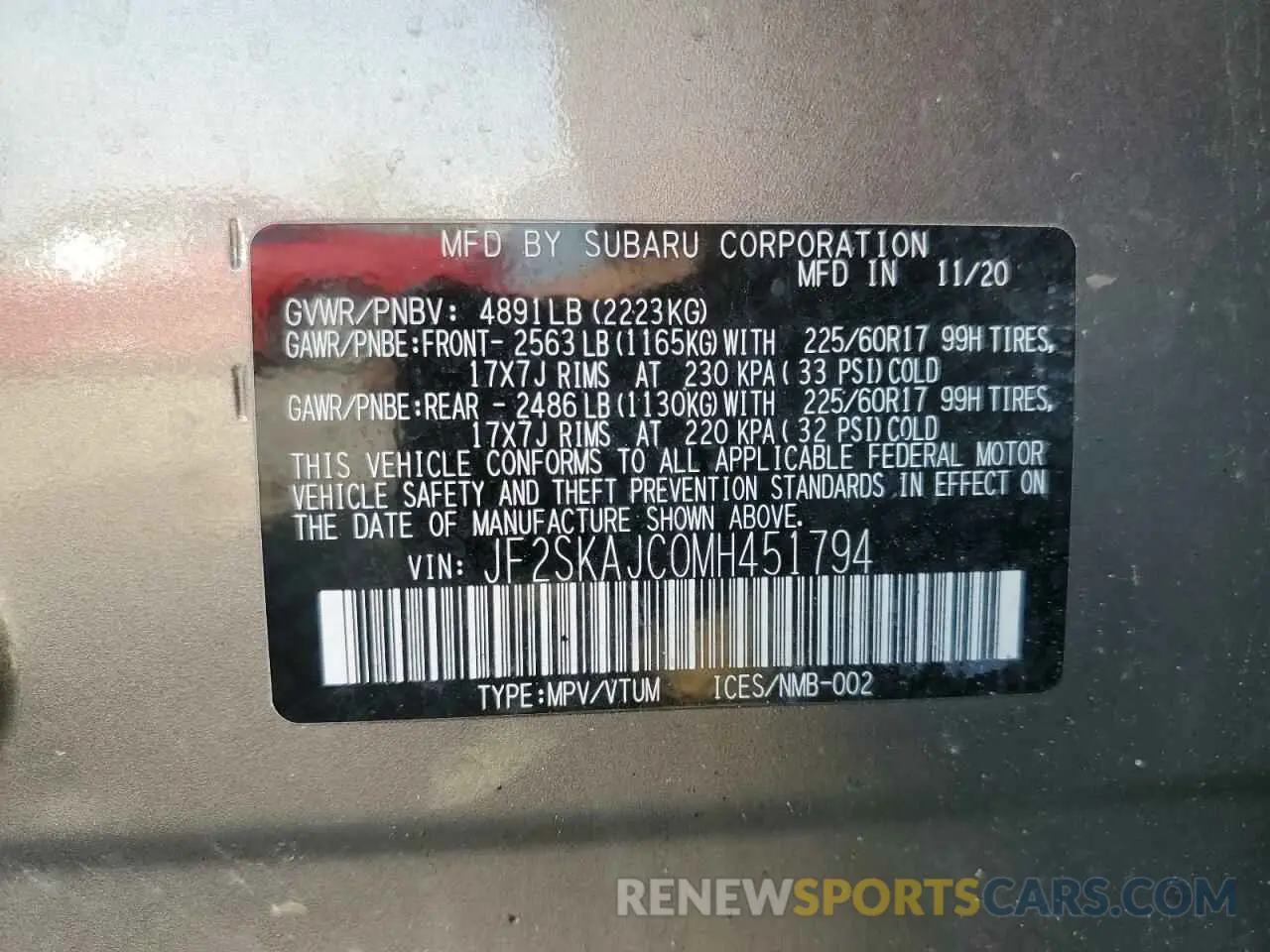 13 Photograph of a damaged car JF2SKAJC0MH451794 SUBARU FORESTER 2021