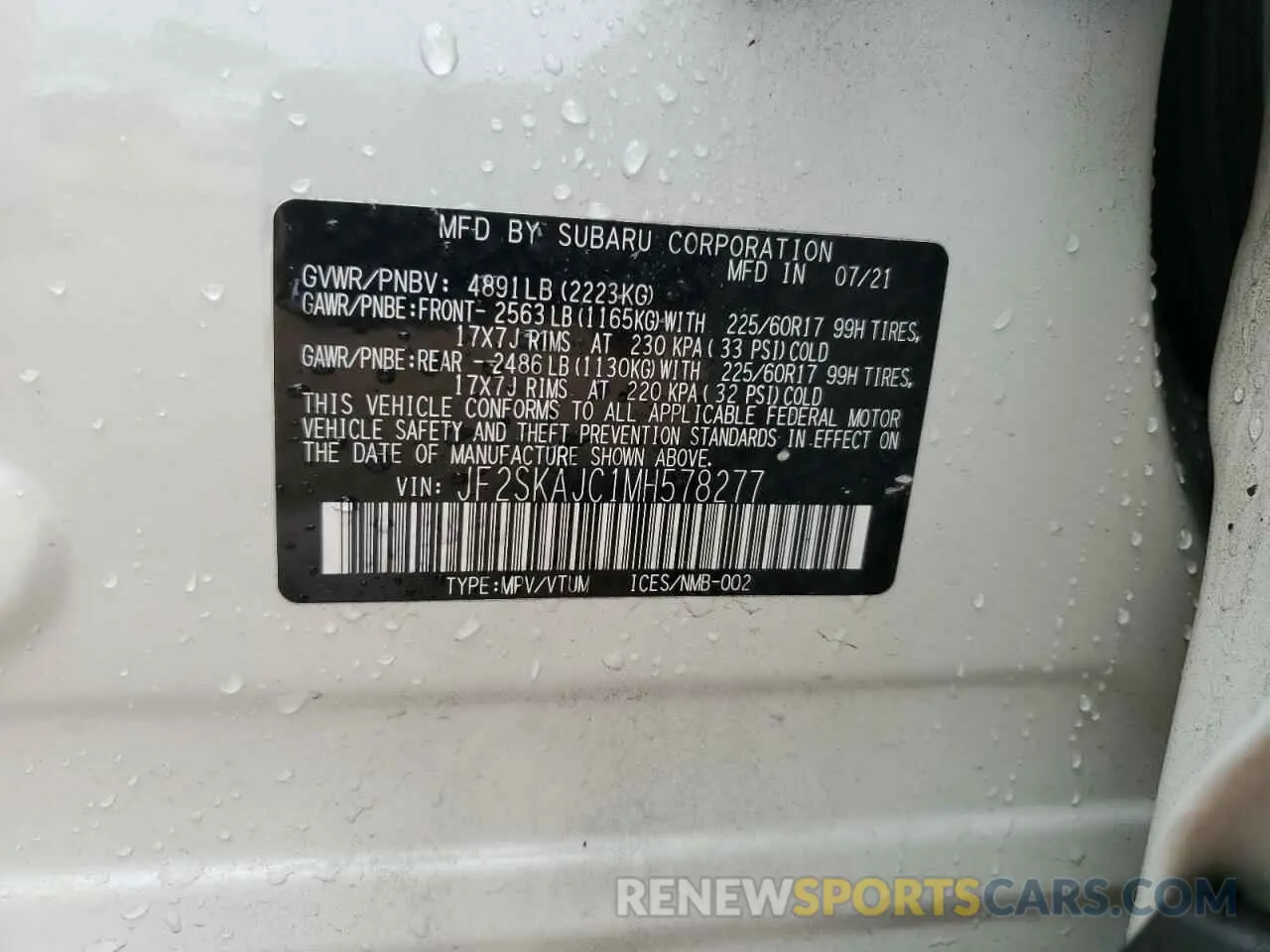 14 Photograph of a damaged car JF2SKAJC1MH578277 SUBARU FORESTER 2021