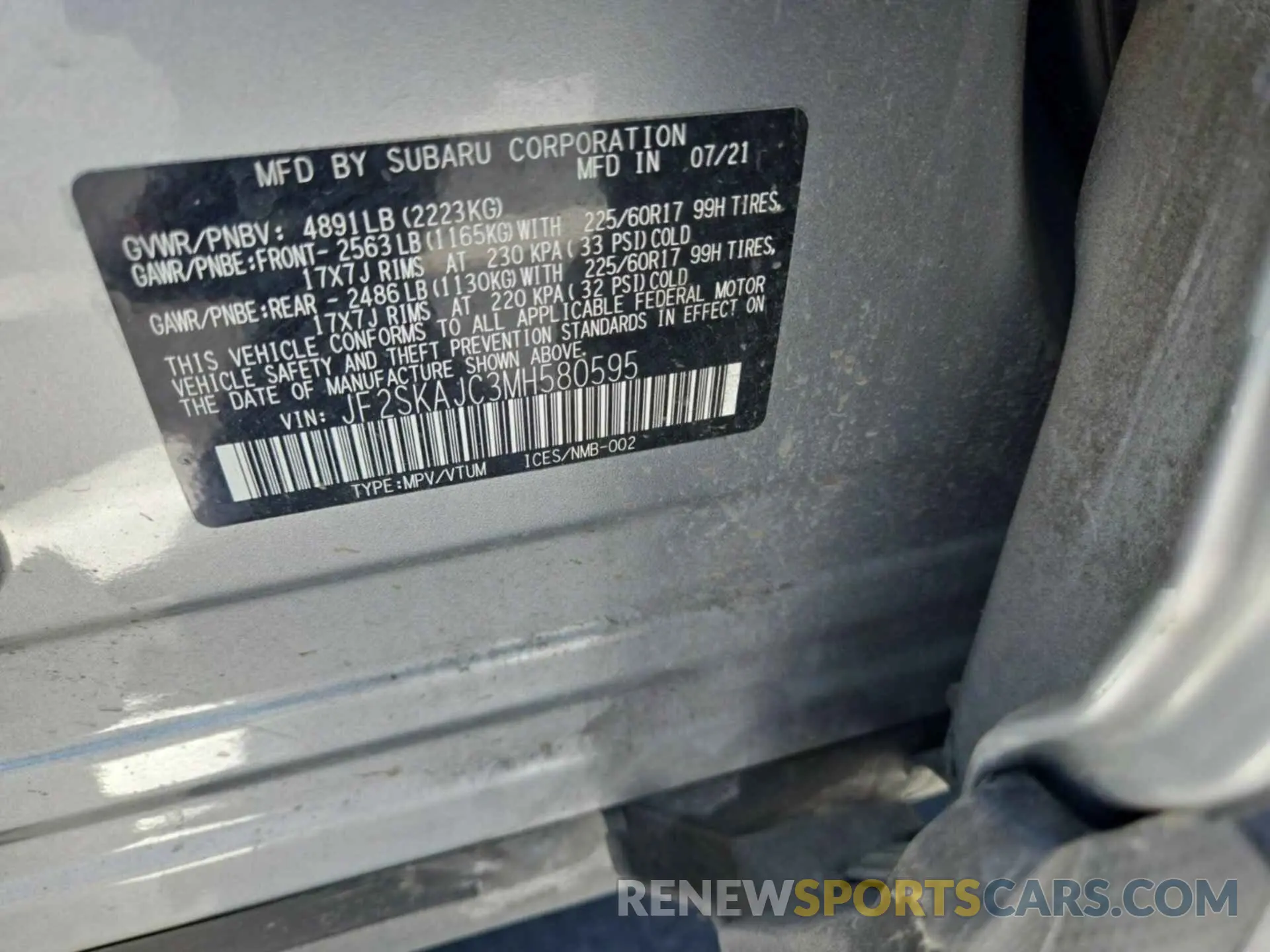 2 Photograph of a damaged car JF2SKAJC3MH580595 SUBARU FORESTER 2021