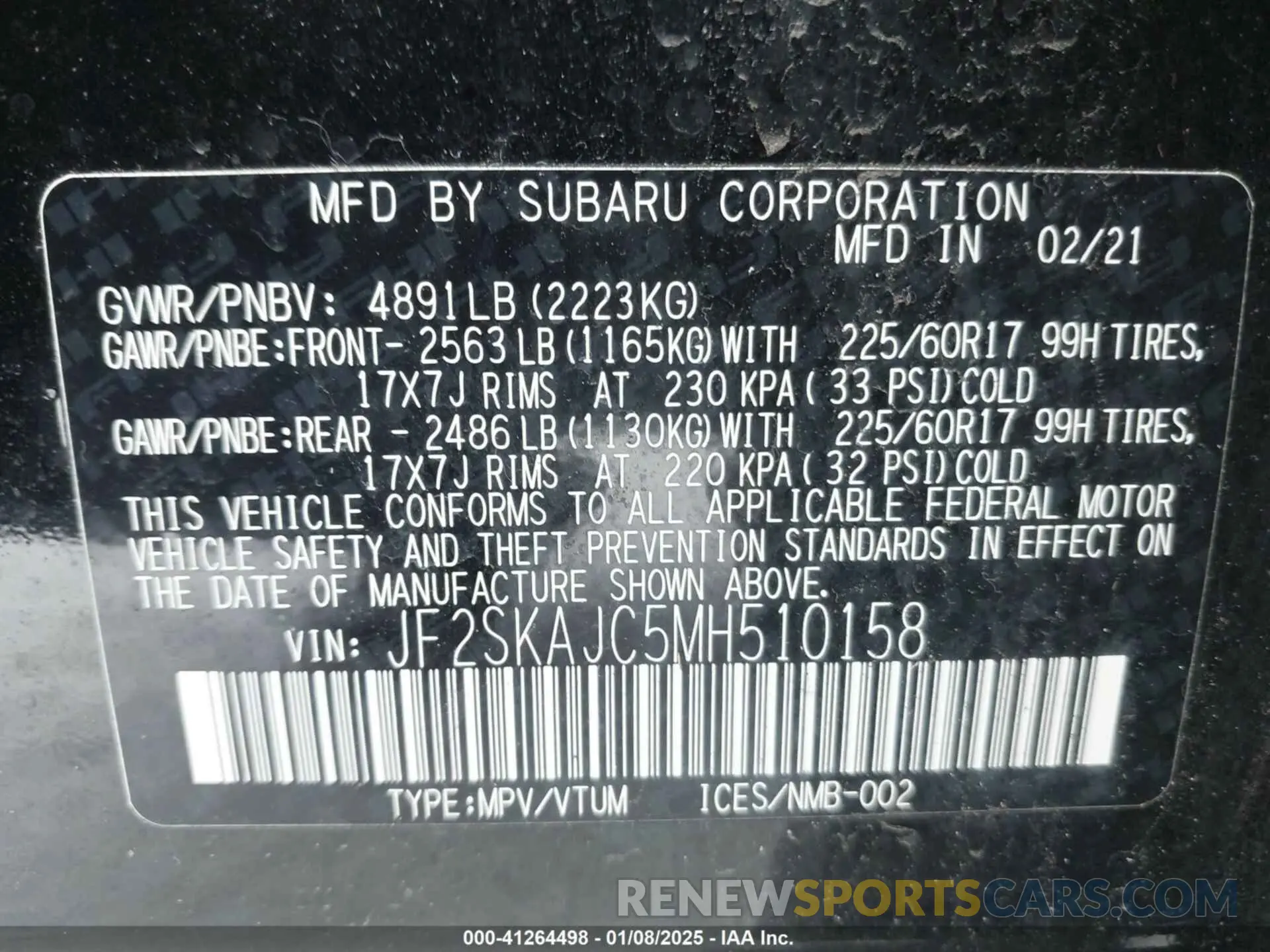 9 Photograph of a damaged car JF2SKAJC5MH510158 SUBARU FORESTER 2021