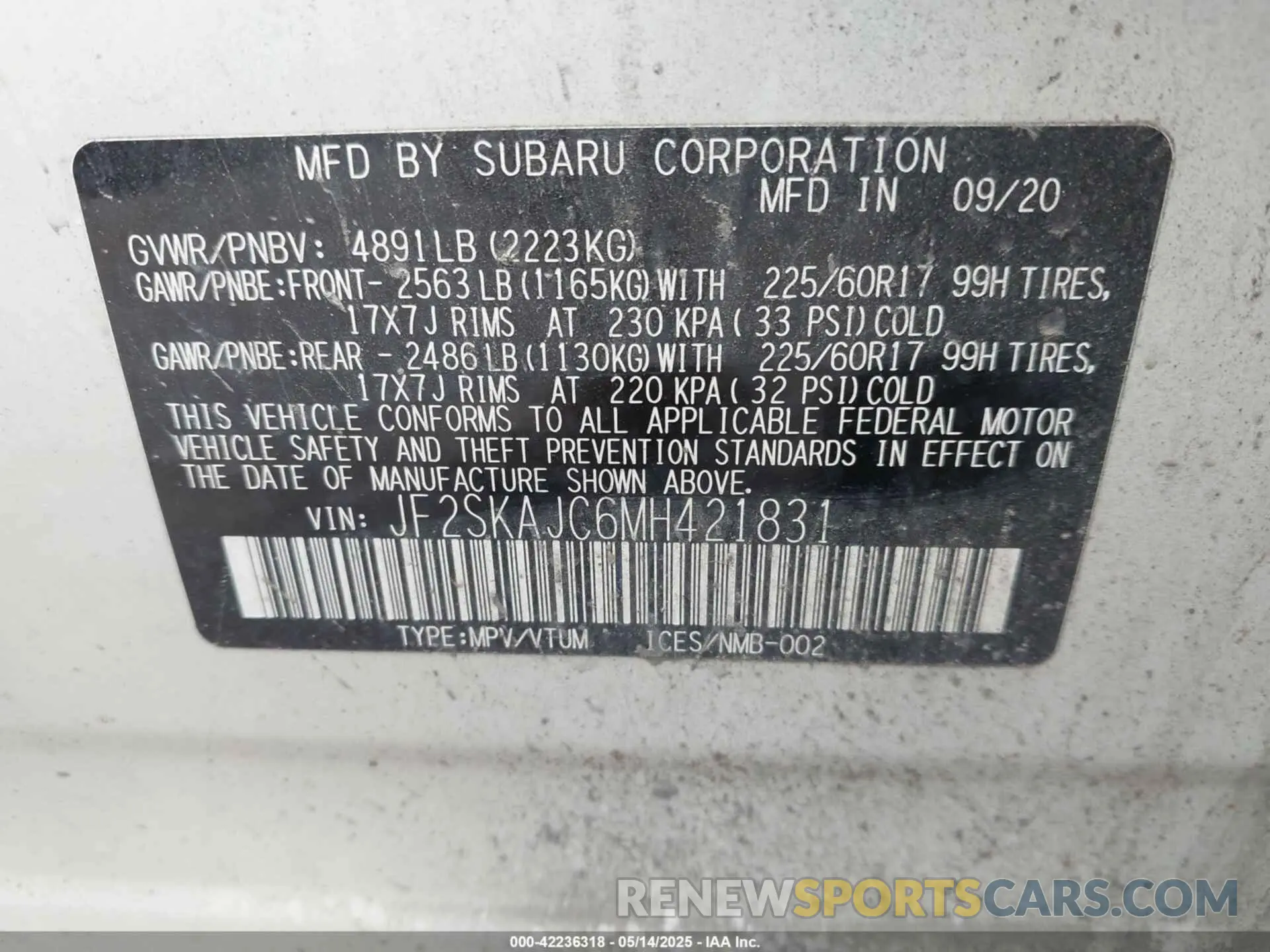 9 Photograph of a damaged car JF2SKAJC6MH421831 SUBARU FORESTER 2021