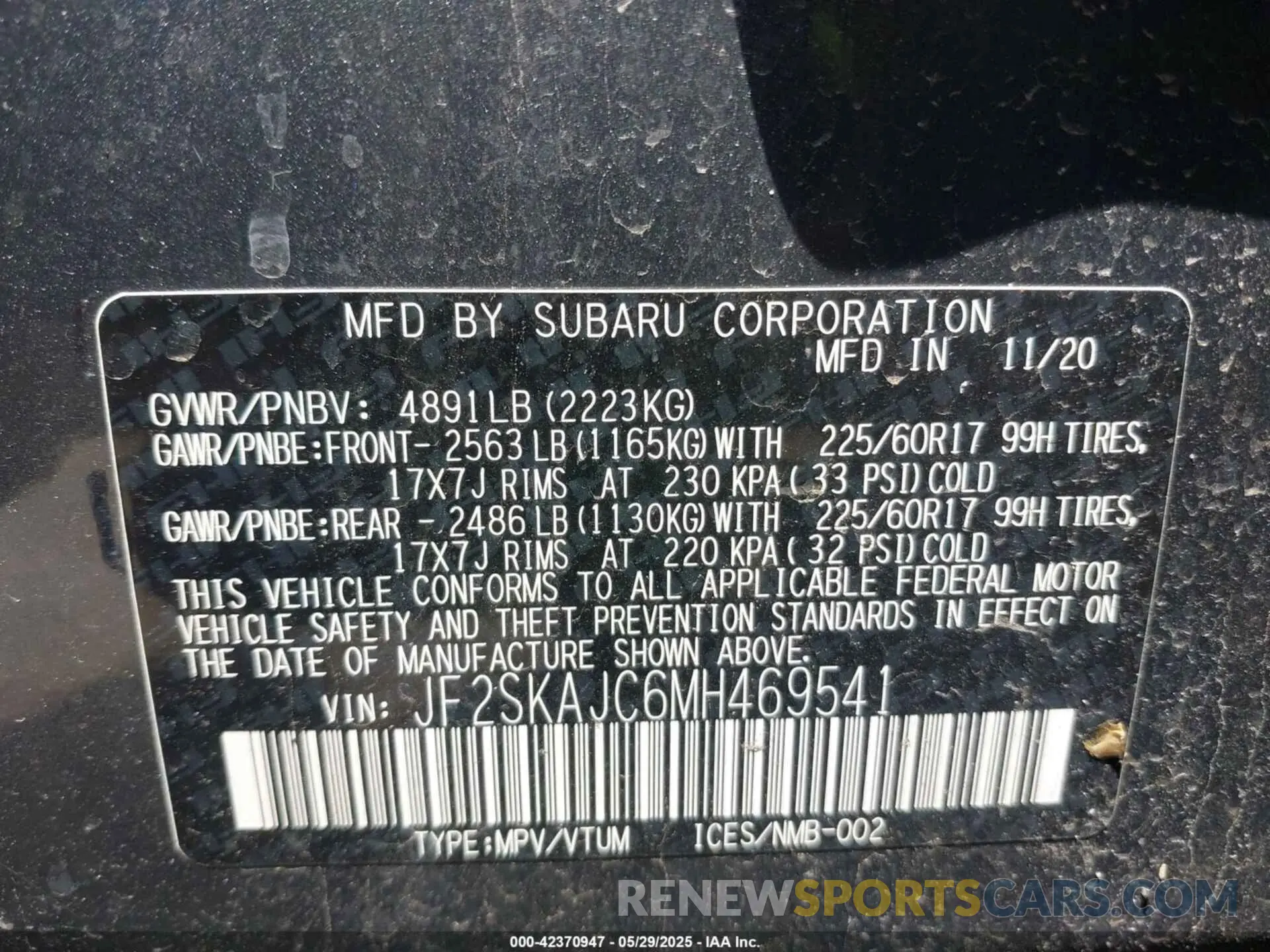 9 Фотография поврежденного автомобиля JF2SKAJC6MH469541 SUBARU FORESTER 2021