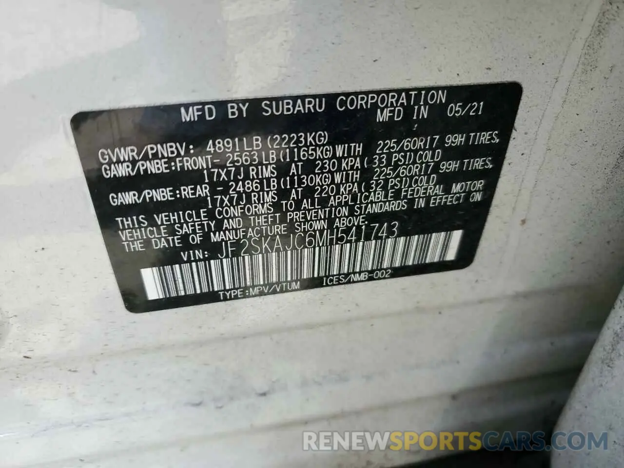 13 Photograph of a damaged car JF2SKAJC6MH541743 SUBARU FORESTER 2021