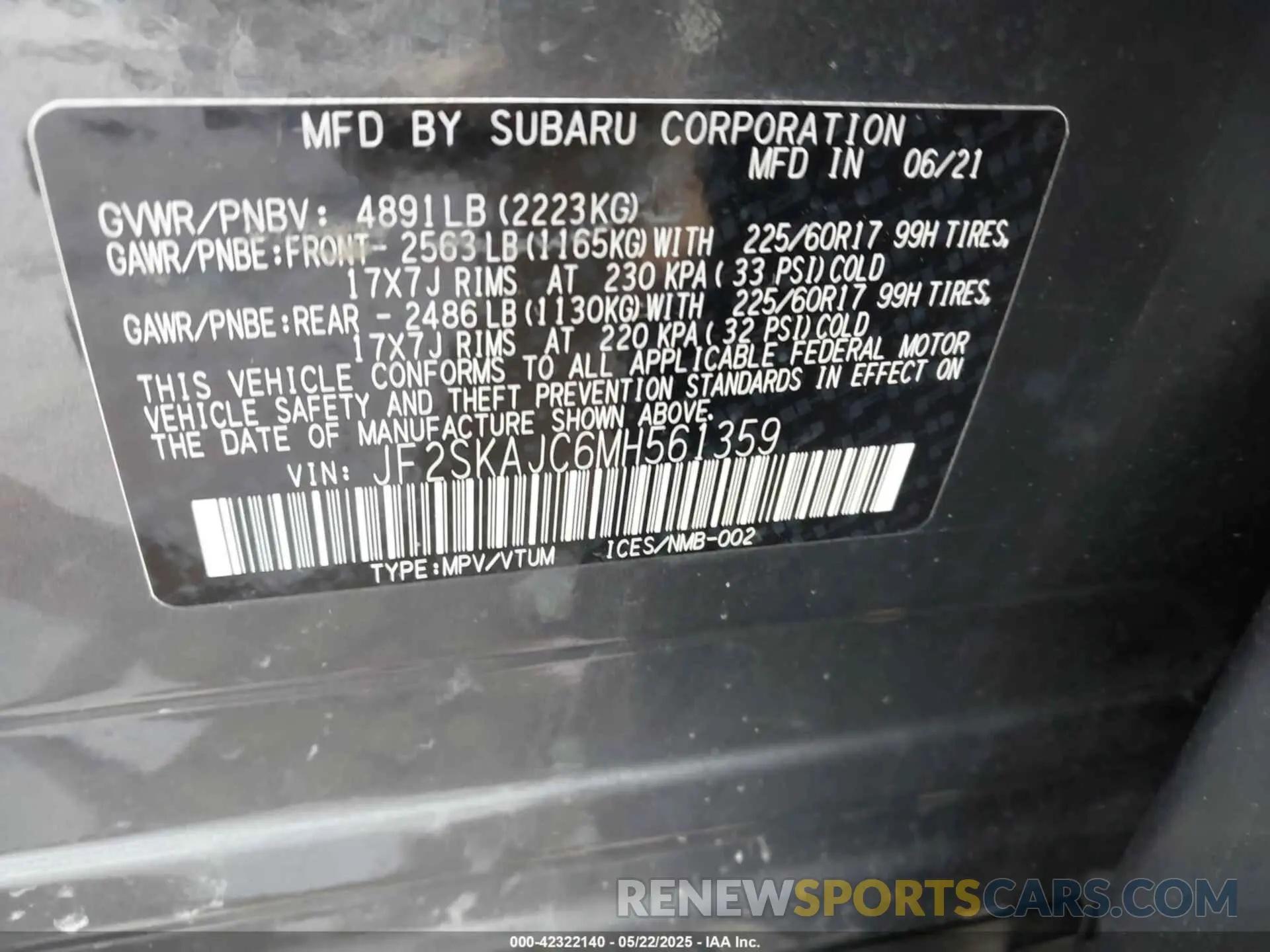 9 Photograph of a damaged car JF2SKAJC6MH561359 SUBARU FORESTER 2021