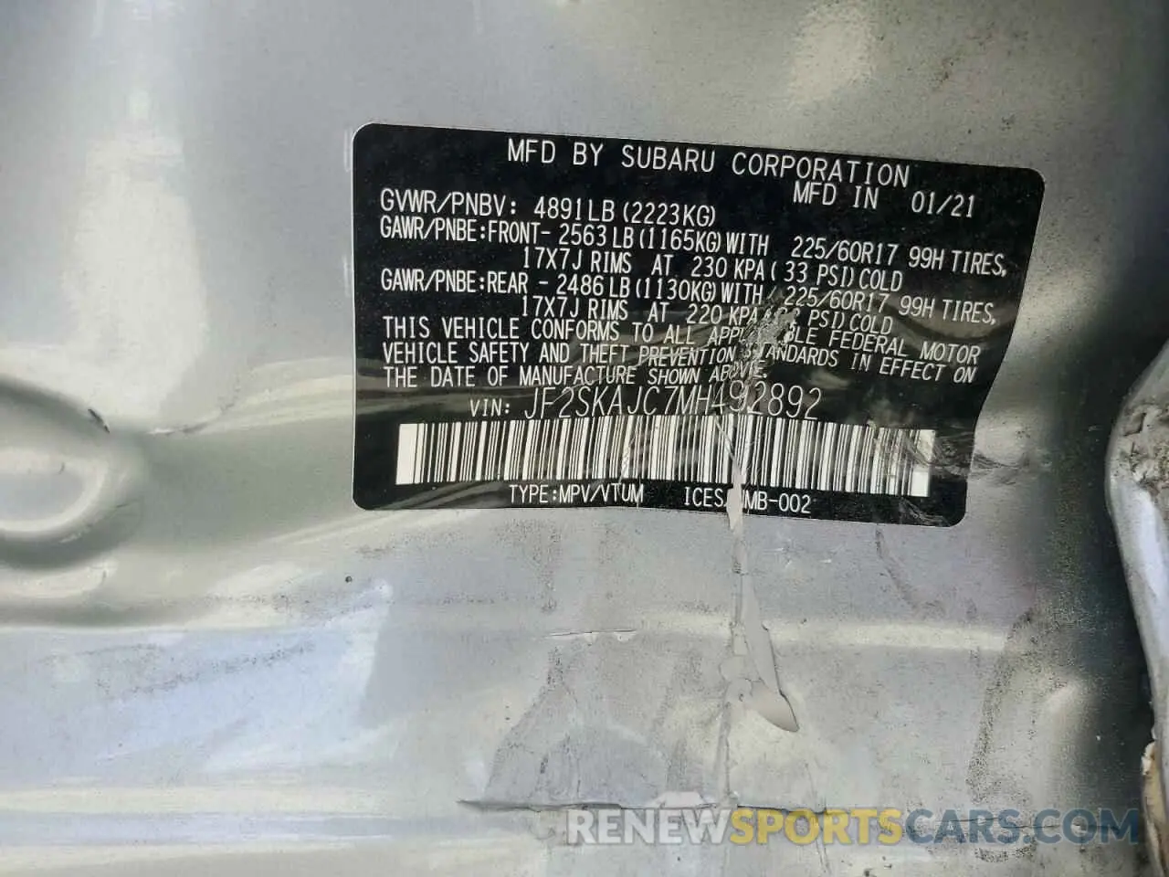 15 Photograph of a damaged car JF2SKAJC7MH492892 SUBARU FORESTER 2021