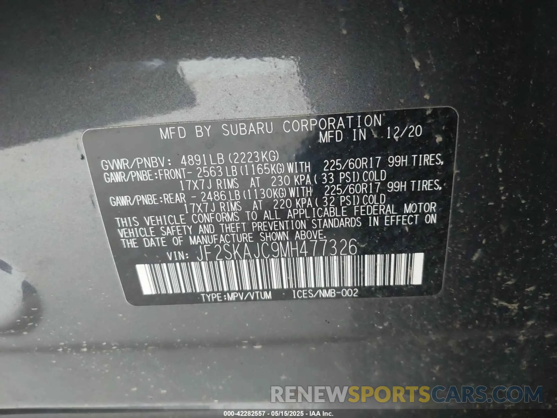 9 Photograph of a damaged car JF2SKAJC9MH477326 SUBARU FORESTER 2021