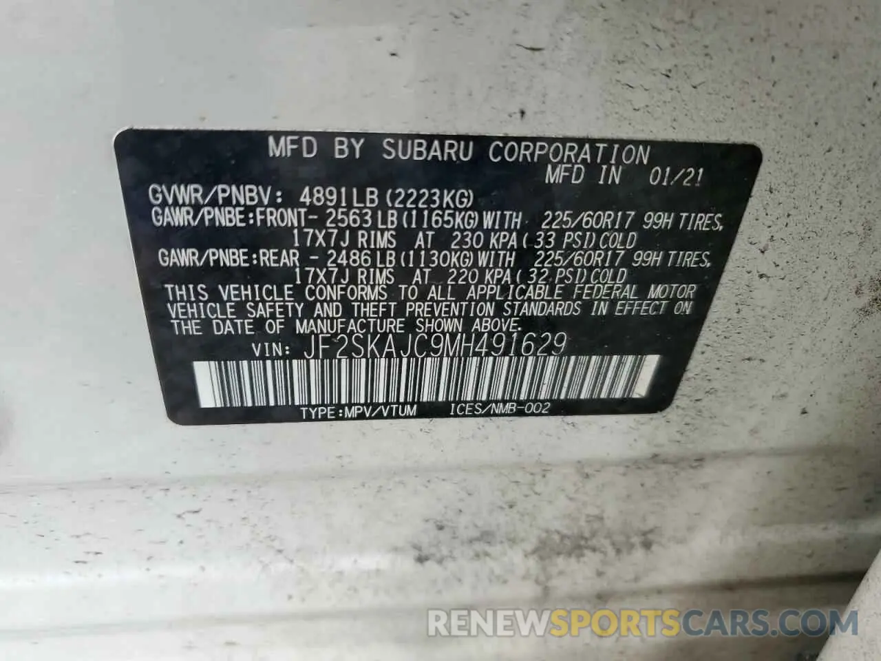 13 Фотография поврежденного автомобиля JF2SKAJC9MH491629 SUBARU FORESTER 2021