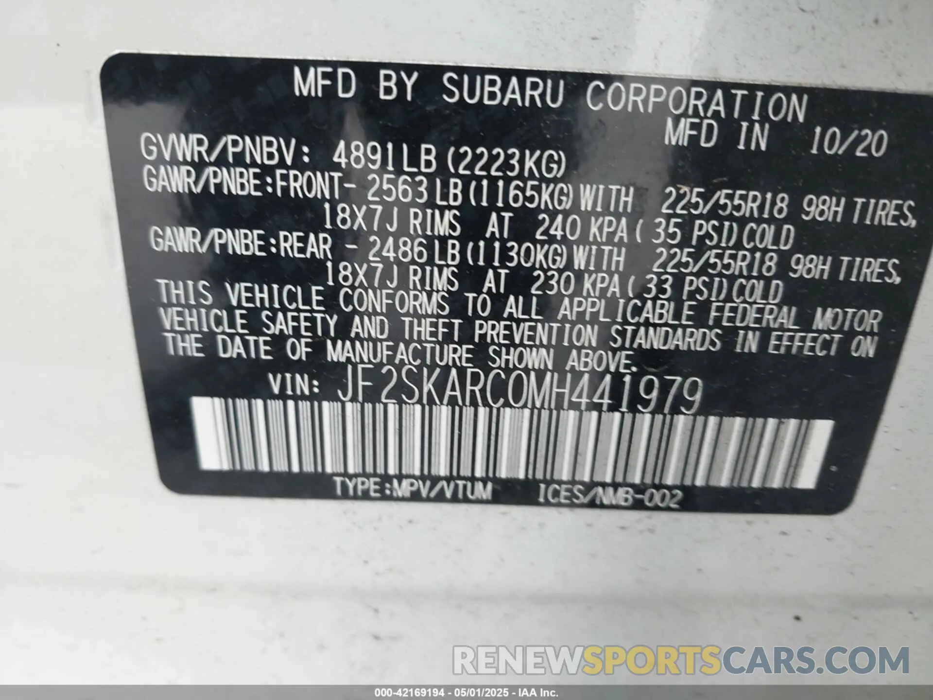 9 Фотография поврежденного автомобиля JF2SKARC0MH441979 SUBARU FORESTER 2021