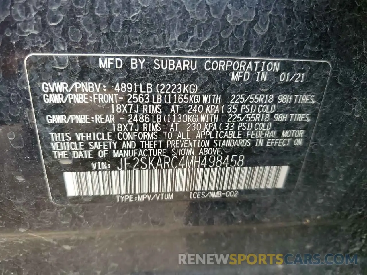 15 Фотография поврежденного автомобиля JF2SKARC4MH498458 SUBARU FORESTER 2021