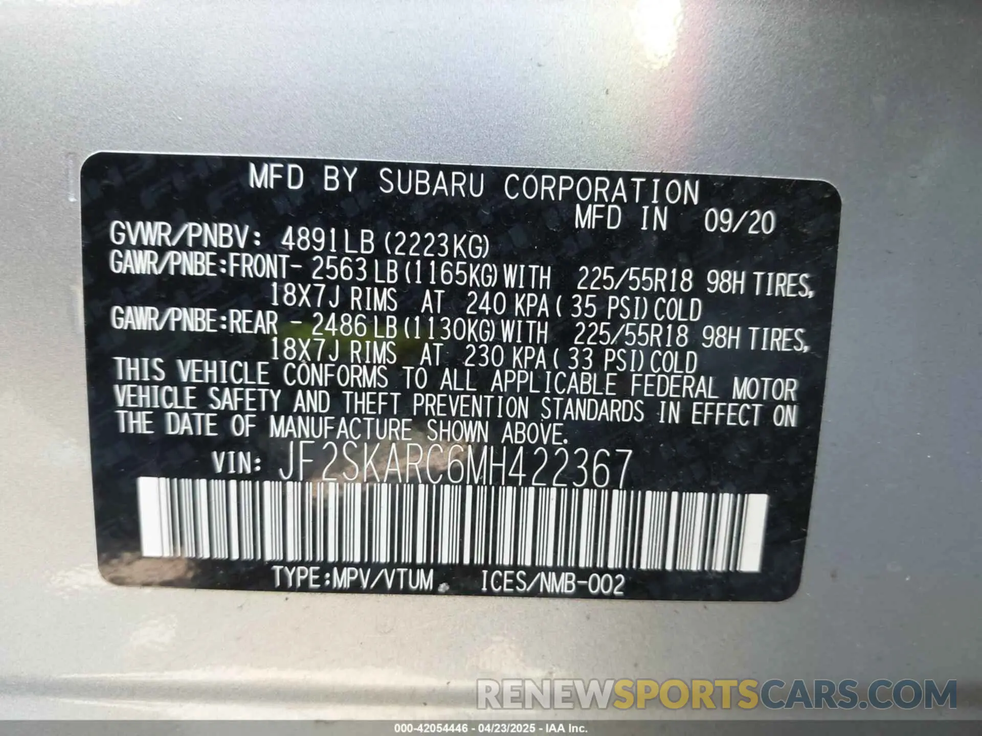 9 Photograph of a damaged car JF2SKARC6MH422367 SUBARU FORESTER 2021