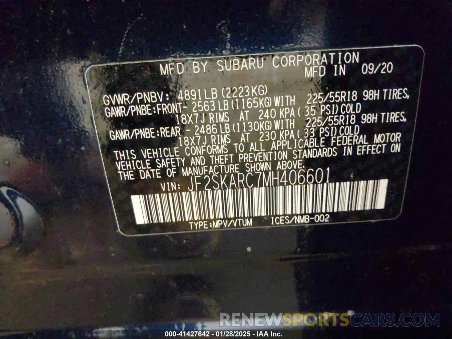 9 Фотография поврежденного автомобиля JF2SKARC7MH406601 SUBARU FORESTER 2021