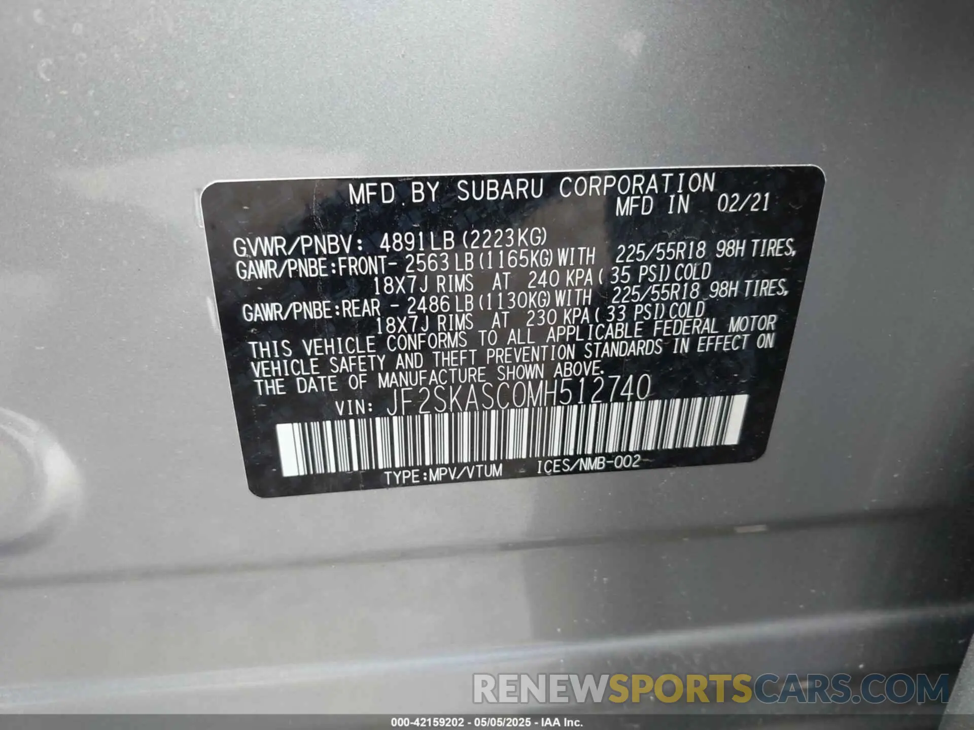 9 Фотография поврежденного автомобиля JF2SKASC0MH512740 SUBARU FORESTER 2021