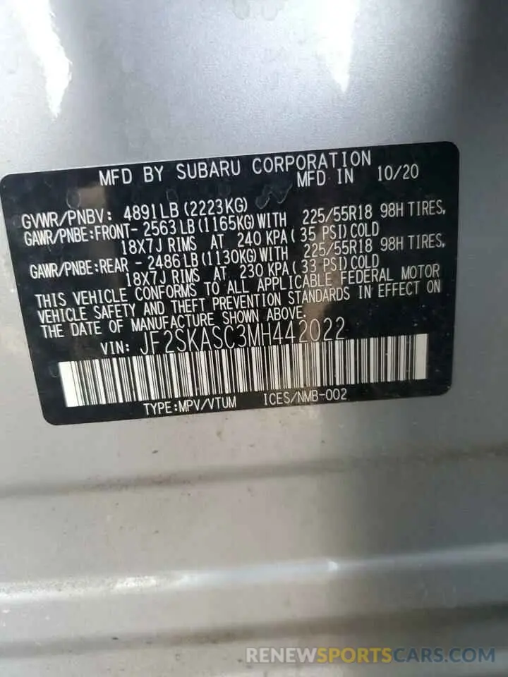 15 Photograph of a damaged car JF2SKASC3MH442022 SUBARU FORESTER 2021