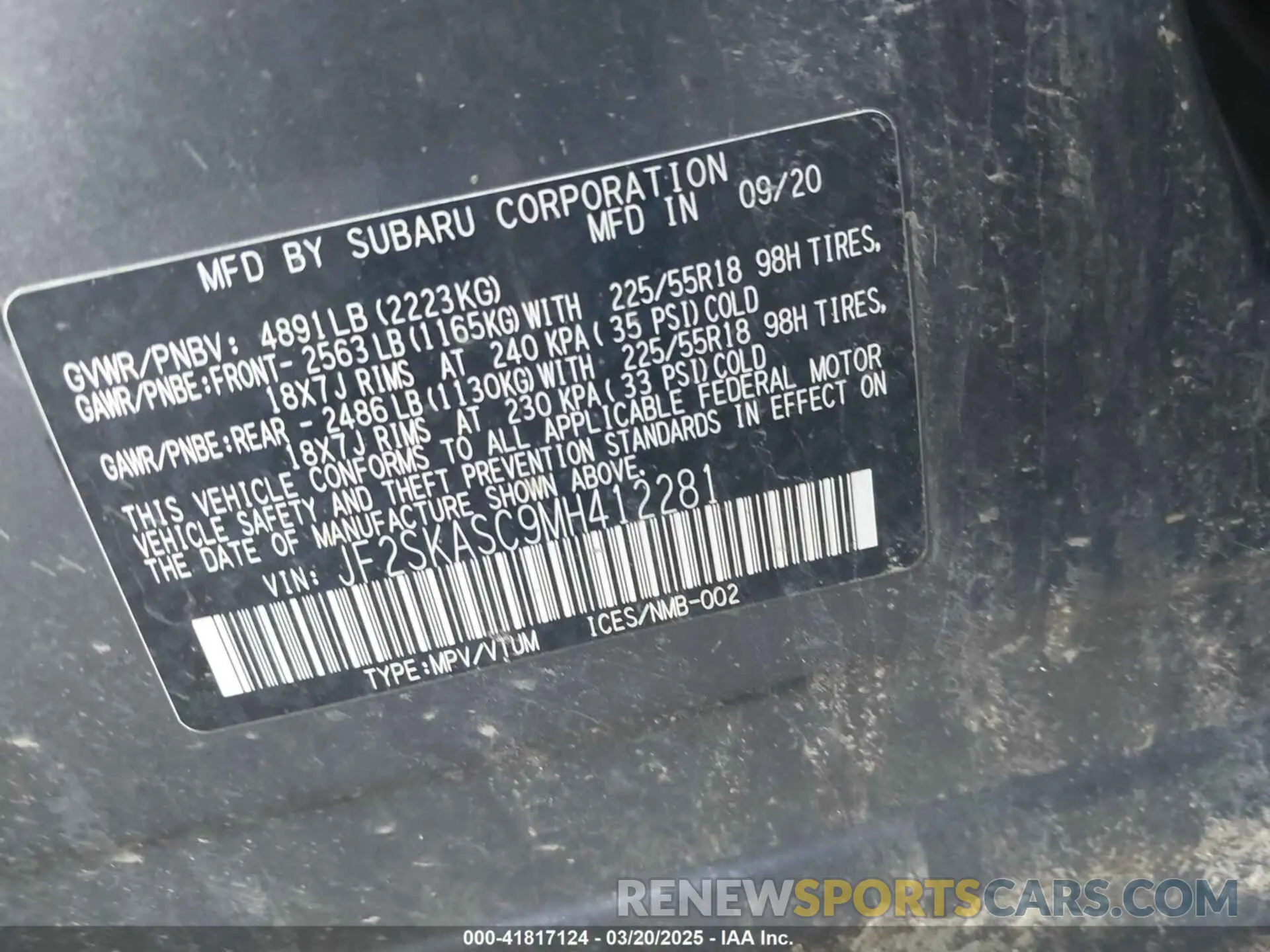 9 Фотография поврежденного автомобиля JF2SKASC9MH412281 SUBARU FORESTER 2021