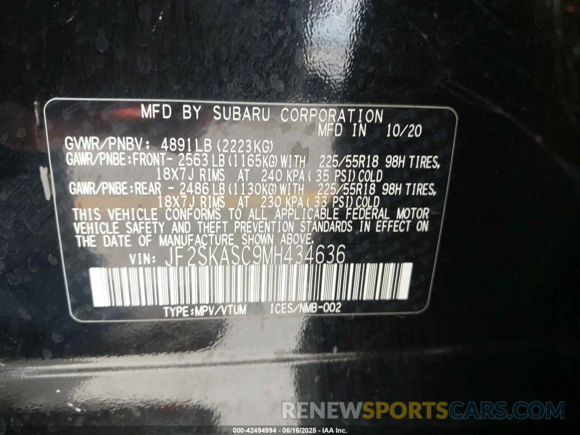 9 Photograph of a damaged car JF2SKASC9MH434636 SUBARU FORESTER 2021