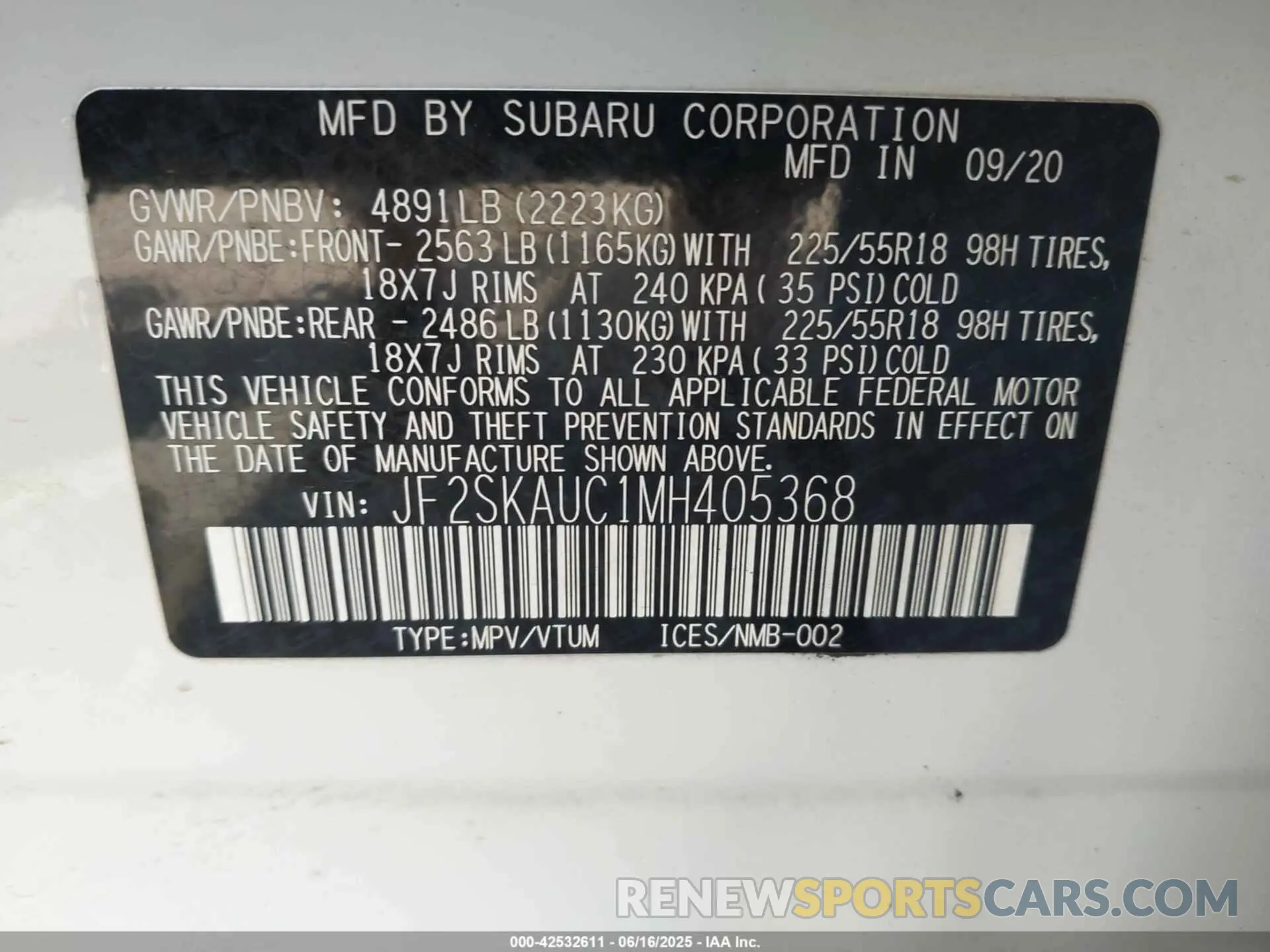 9 Photograph of a damaged car JF2SKAUC1MH405368 SUBARU FORESTER 2021