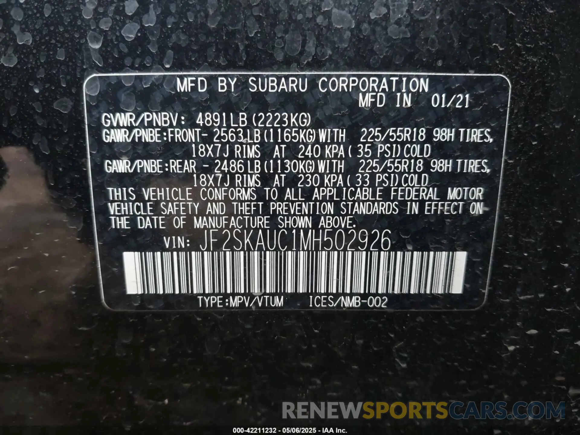 9 Фотография поврежденного автомобиля JF2SKAUC1MH502926 SUBARU FORESTER 2021