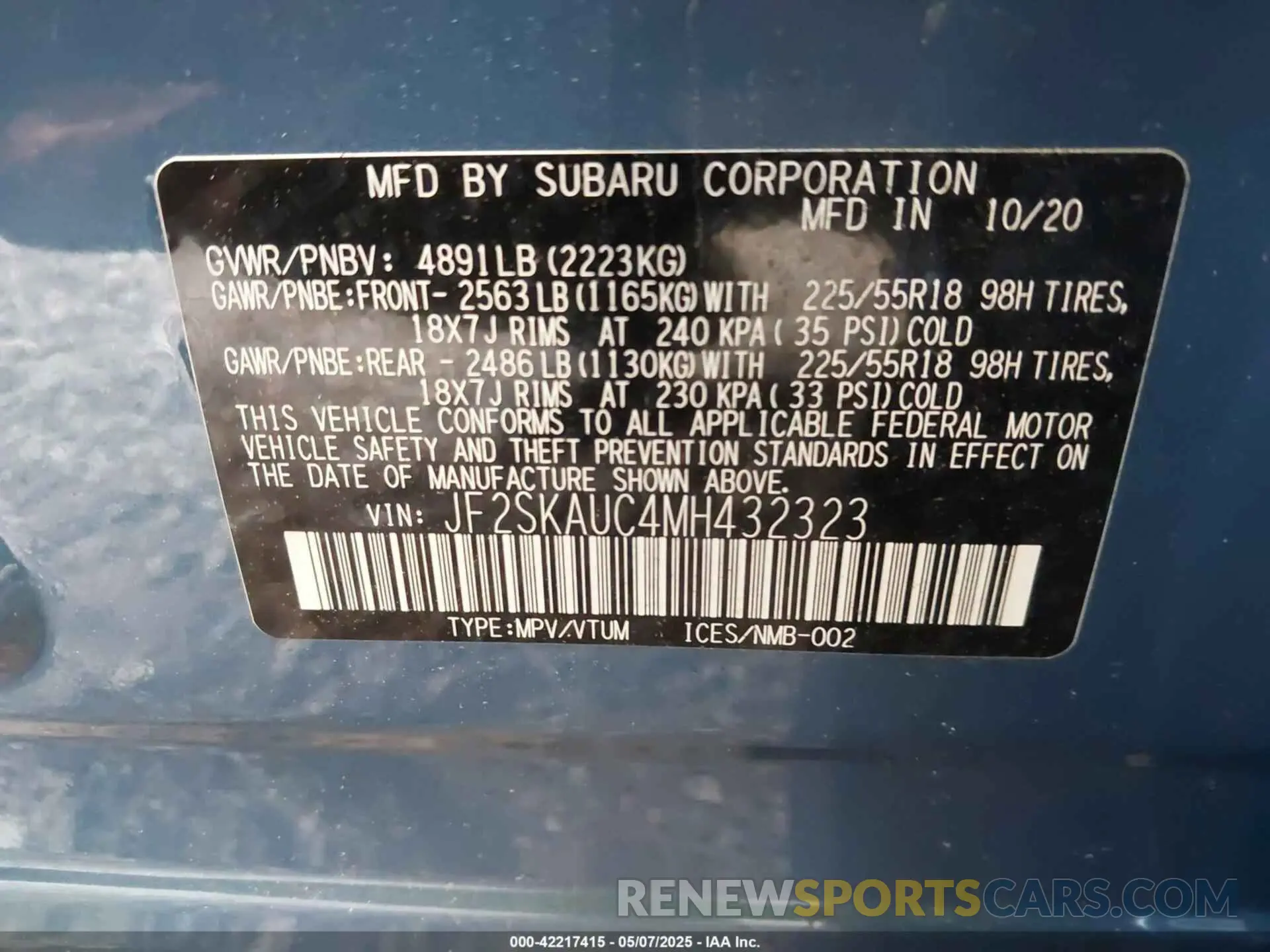 9 Photograph of a damaged car JF2SKAUC4MH432323 SUBARU FORESTER 2021