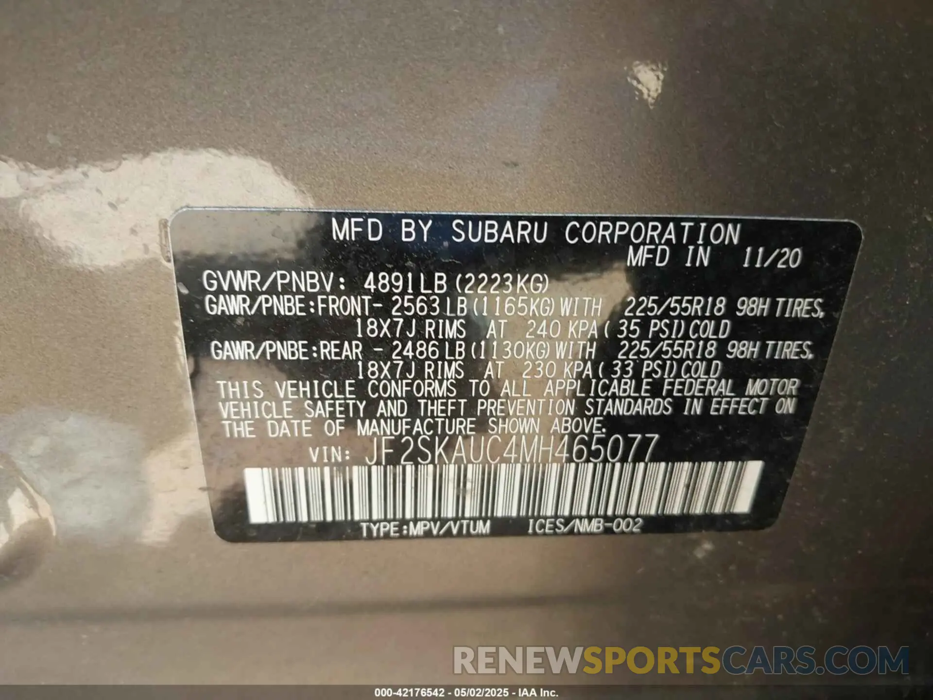 9 Photograph of a damaged car JF2SKAUC4MH465077 SUBARU FORESTER 2021