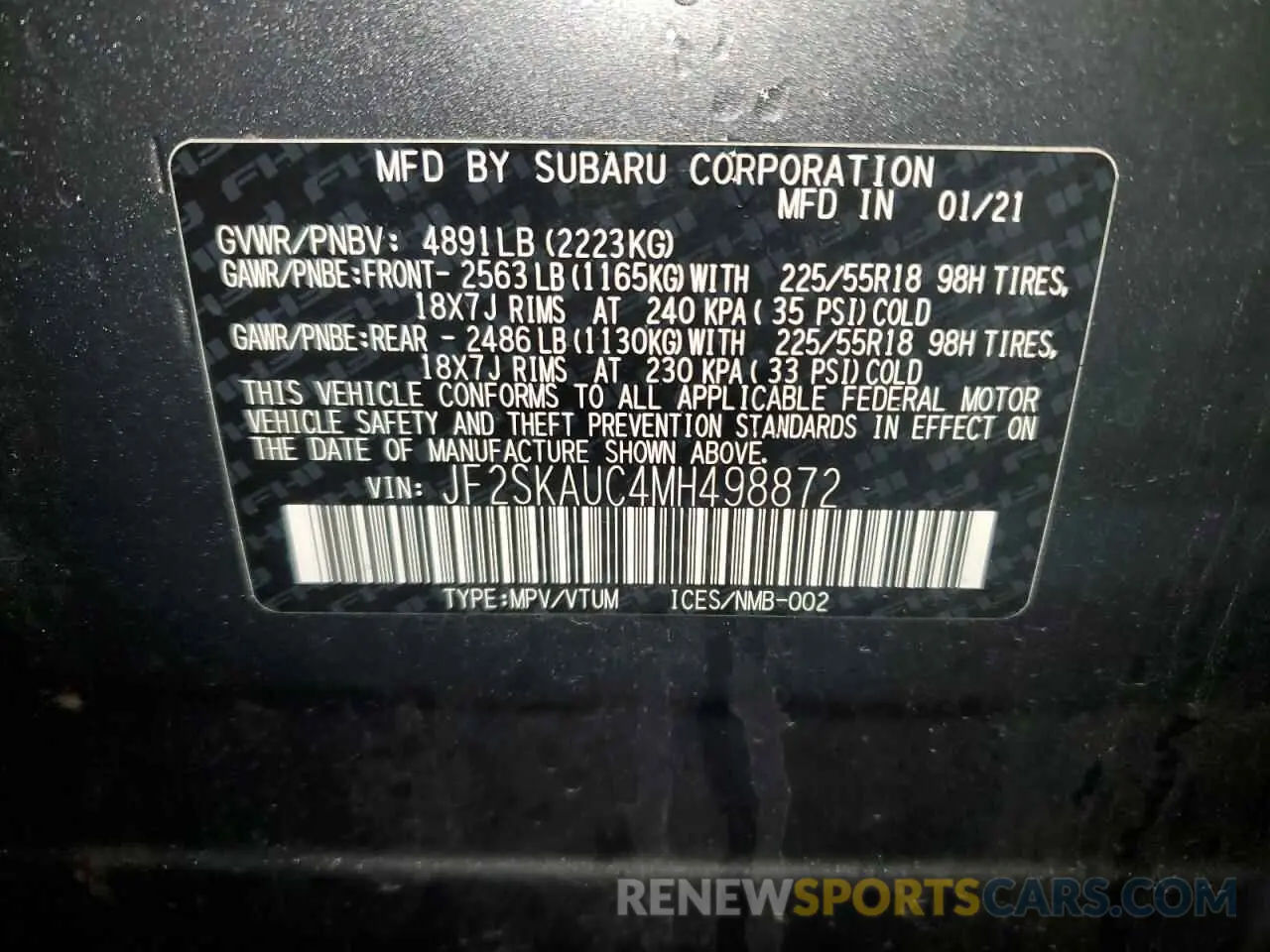 15 Photograph of a damaged car JF2SKAUC4MH498872 SUBARU FORESTER 2021