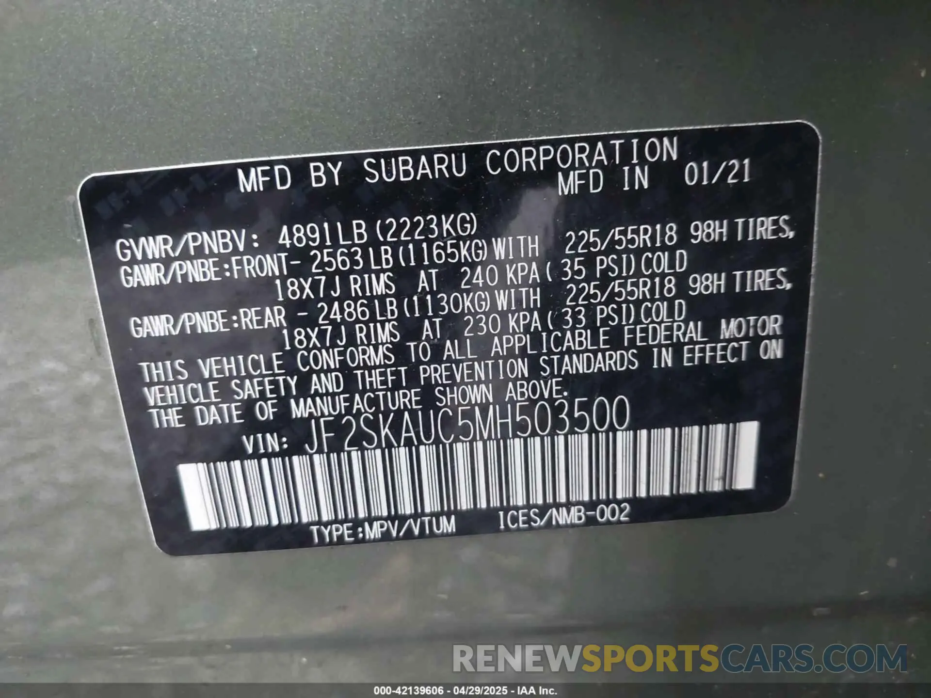 9 Photograph of a damaged car JF2SKAUC5MH503500 SUBARU FORESTER 2021