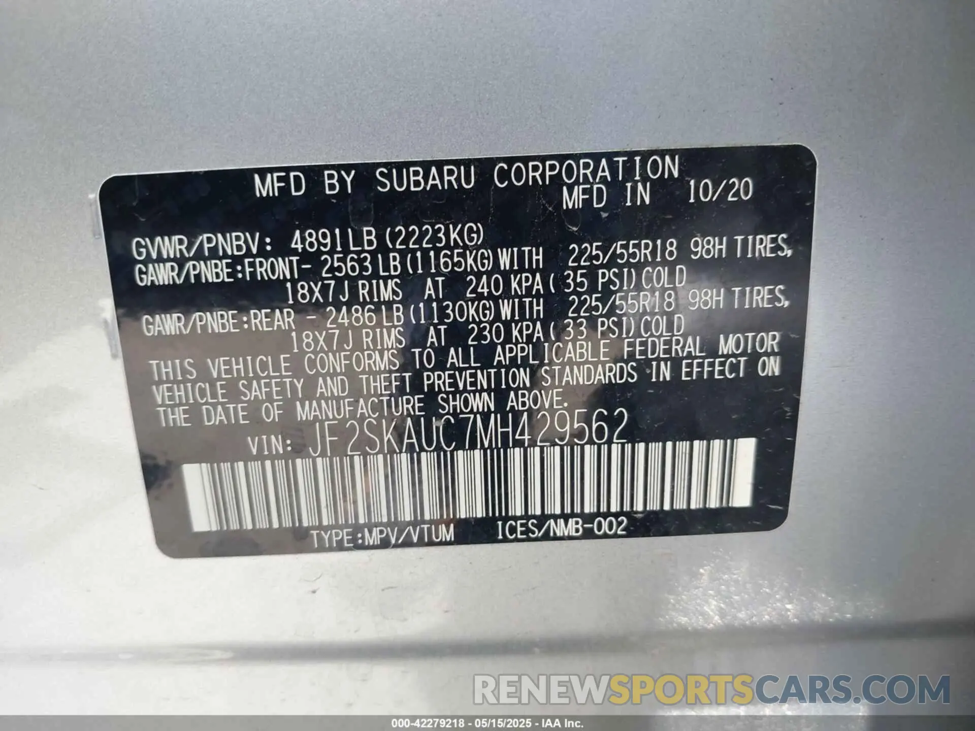9 Photograph of a damaged car JF2SKAUC7MH429562 SUBARU FORESTER 2021