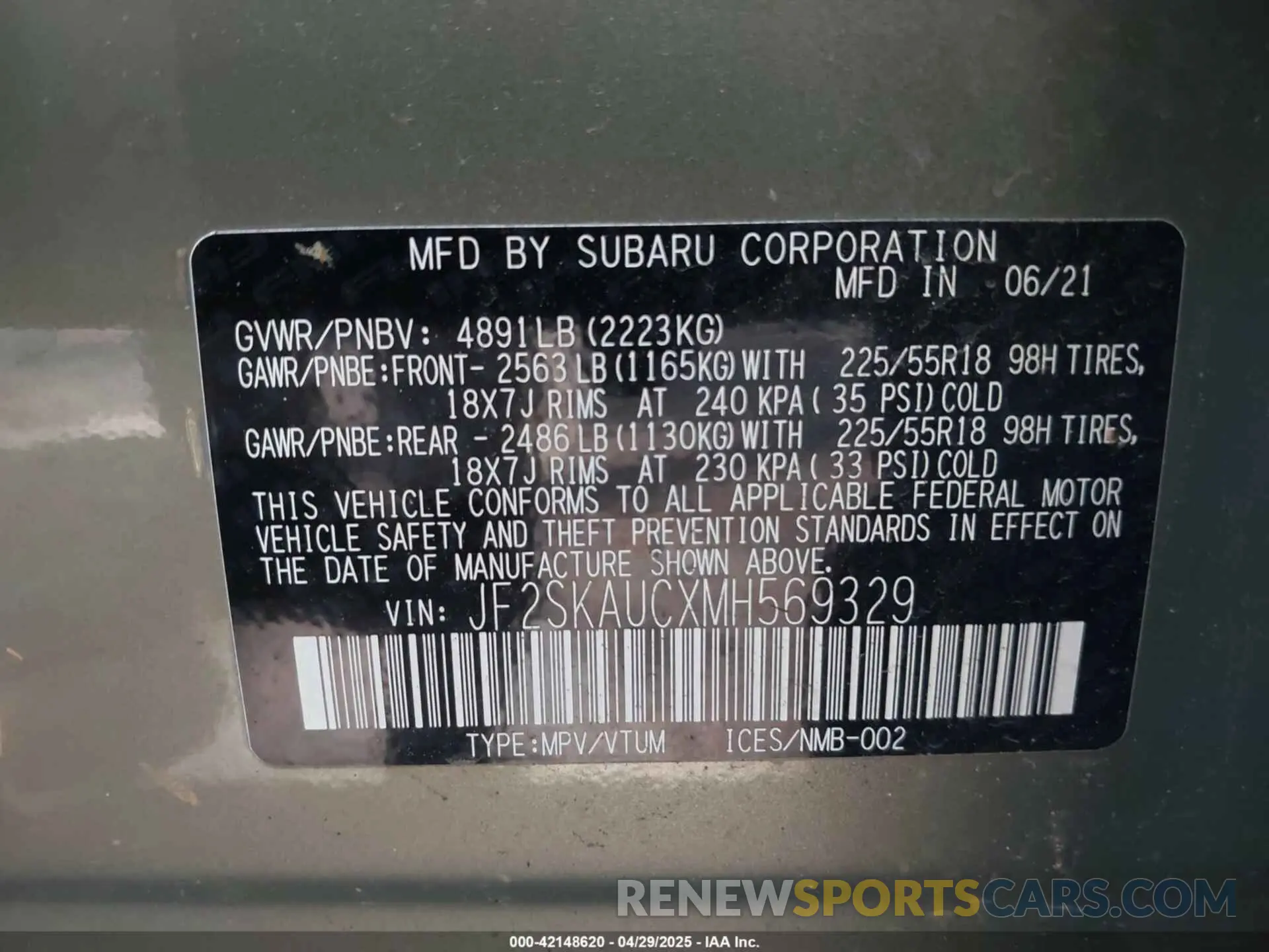 9 Фотография поврежденного автомобиля JF2SKAUCXMH569329 SUBARU FORESTER 2021