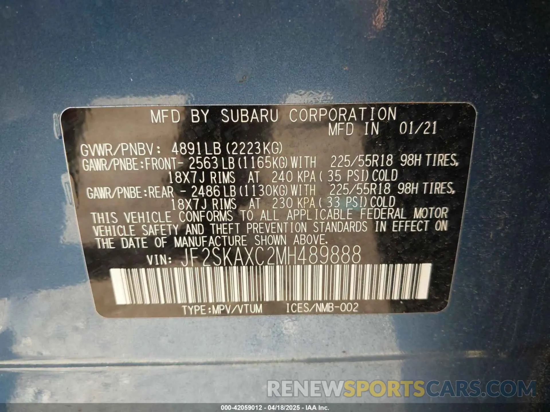 9 Photograph of a damaged car JF2SKAXC2MH489888 SUBARU FORESTER 2021