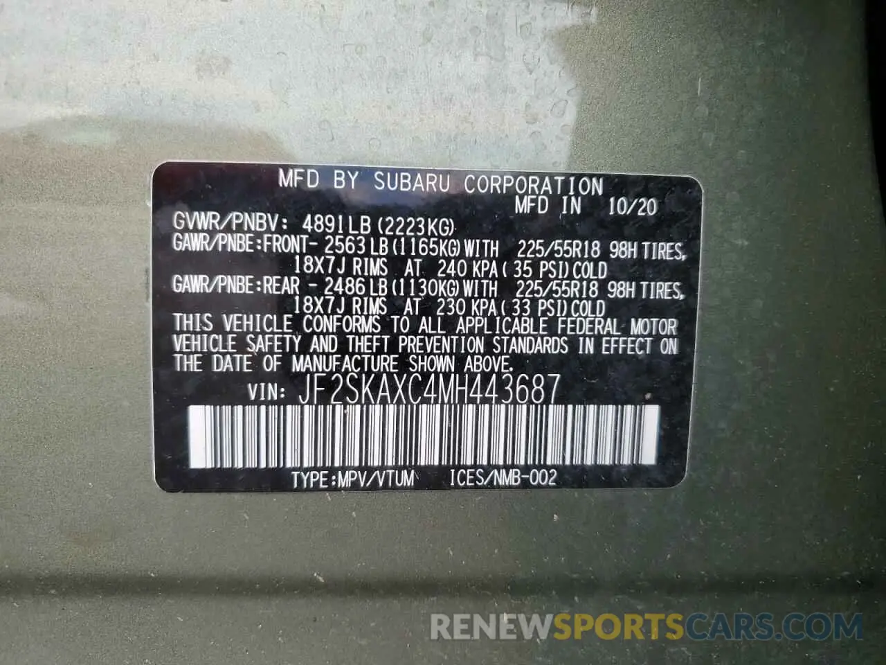 14 Photograph of a damaged car JF2SKAXC4MH443687 SUBARU FORESTER 2021