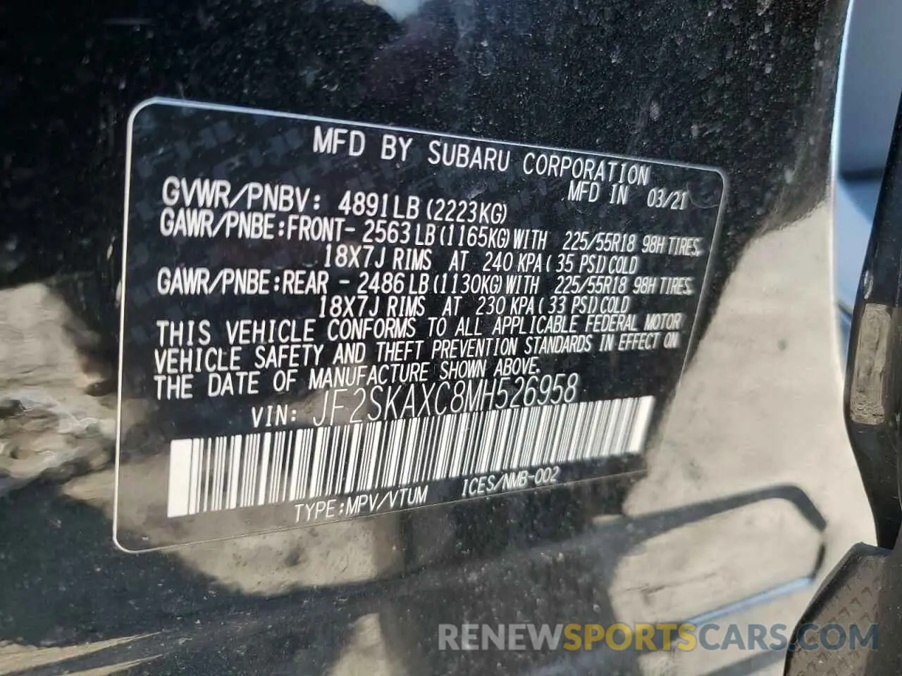 14 Photograph of a damaged car JF2SKAXC8MH526958 SUBARU FORESTER 2021