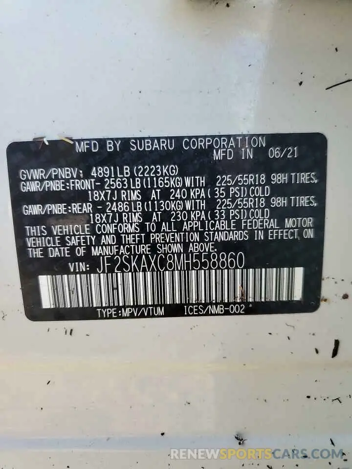 14 Photograph of a damaged car JF2SKAXC8MH558860 SUBARU FORESTER 2021