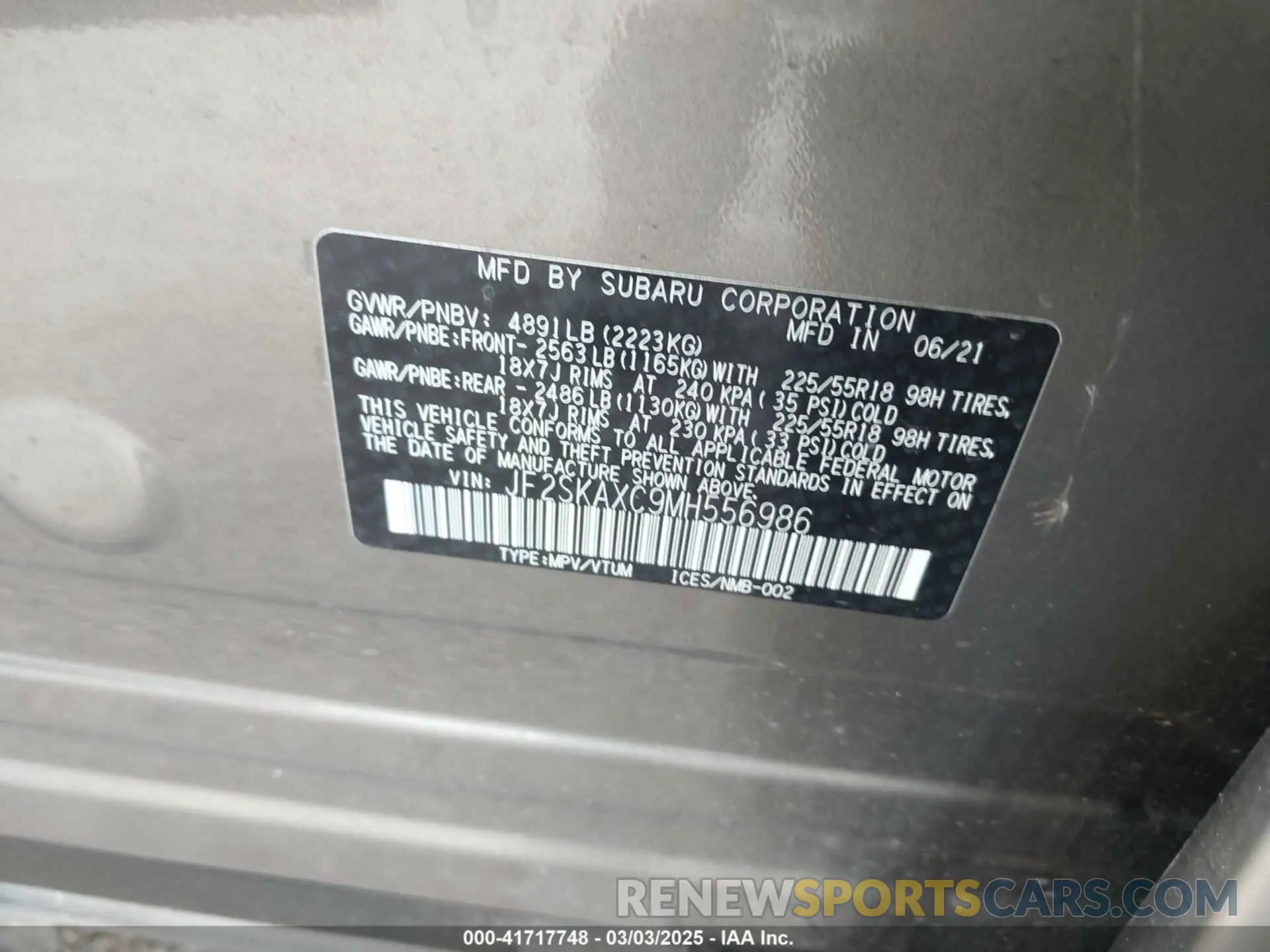 9 Photograph of a damaged car JF2SKAXC9MH556986 SUBARU FORESTER 2021