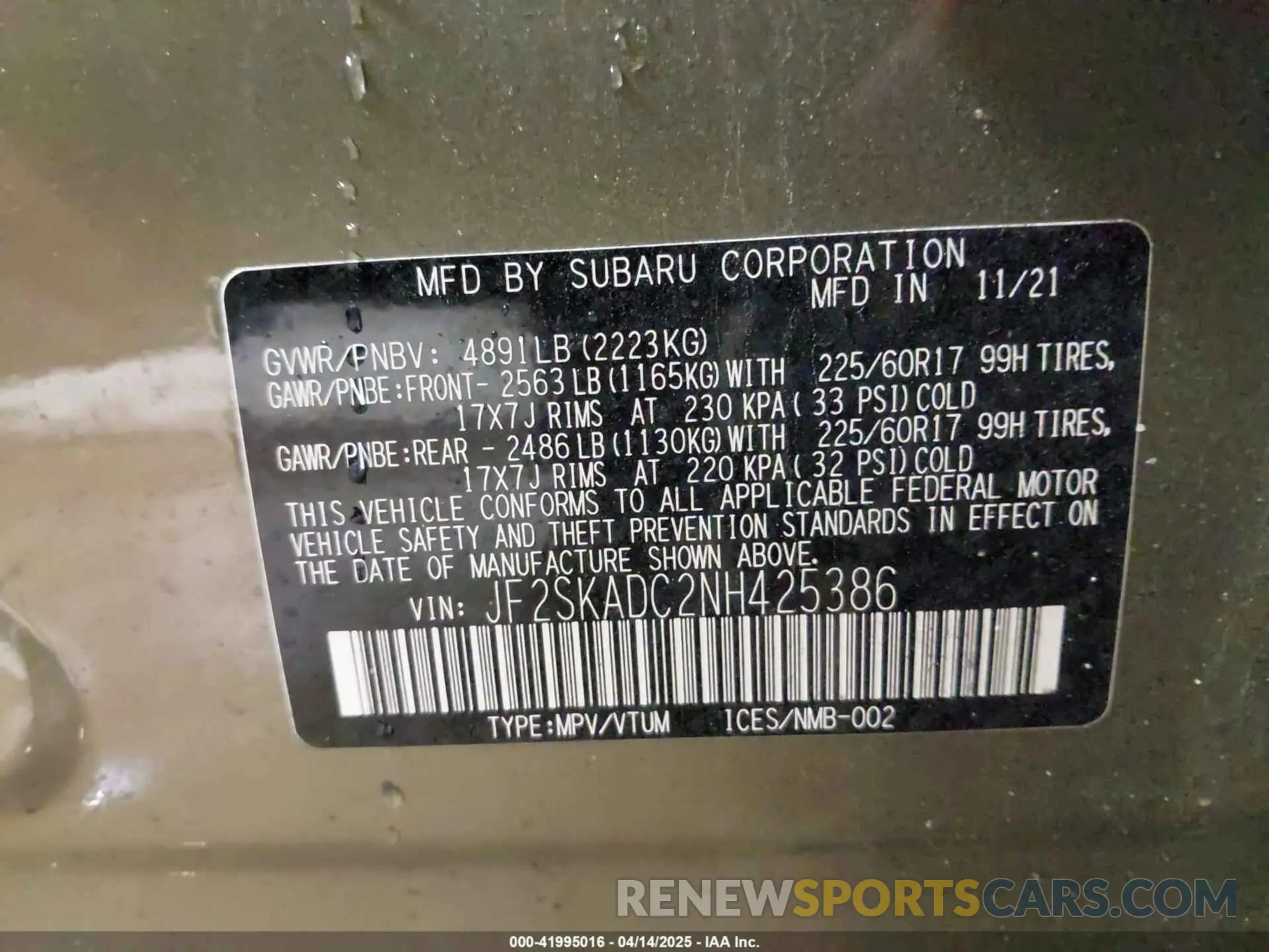 9 Photograph of a damaged car JF2SKADC2NH425386 SUBARU FORESTER 2022