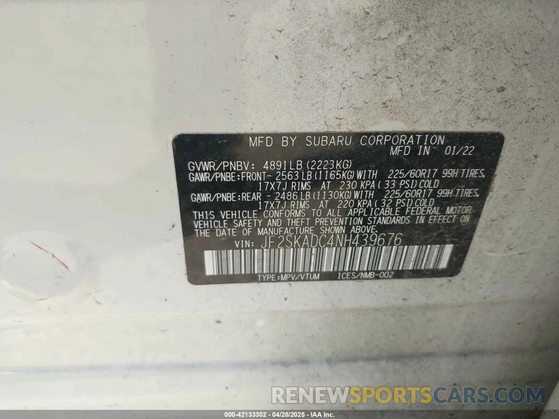 9 Photograph of a damaged car JF2SKADC4NH439676 SUBARU FORESTER 2022