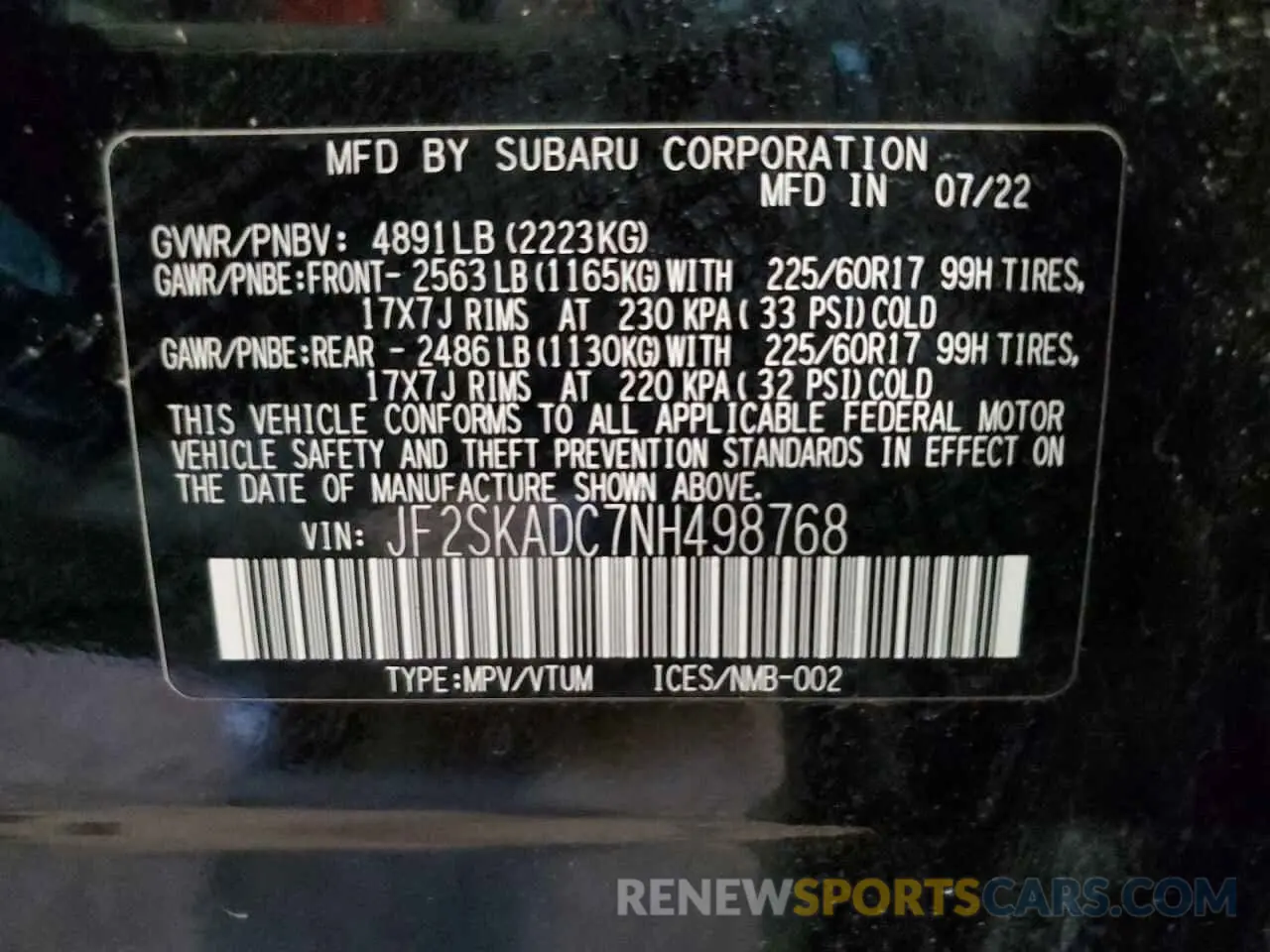 16 Photograph of a damaged car JF2SKADC7NH498768 SUBARU FORESTER 2022